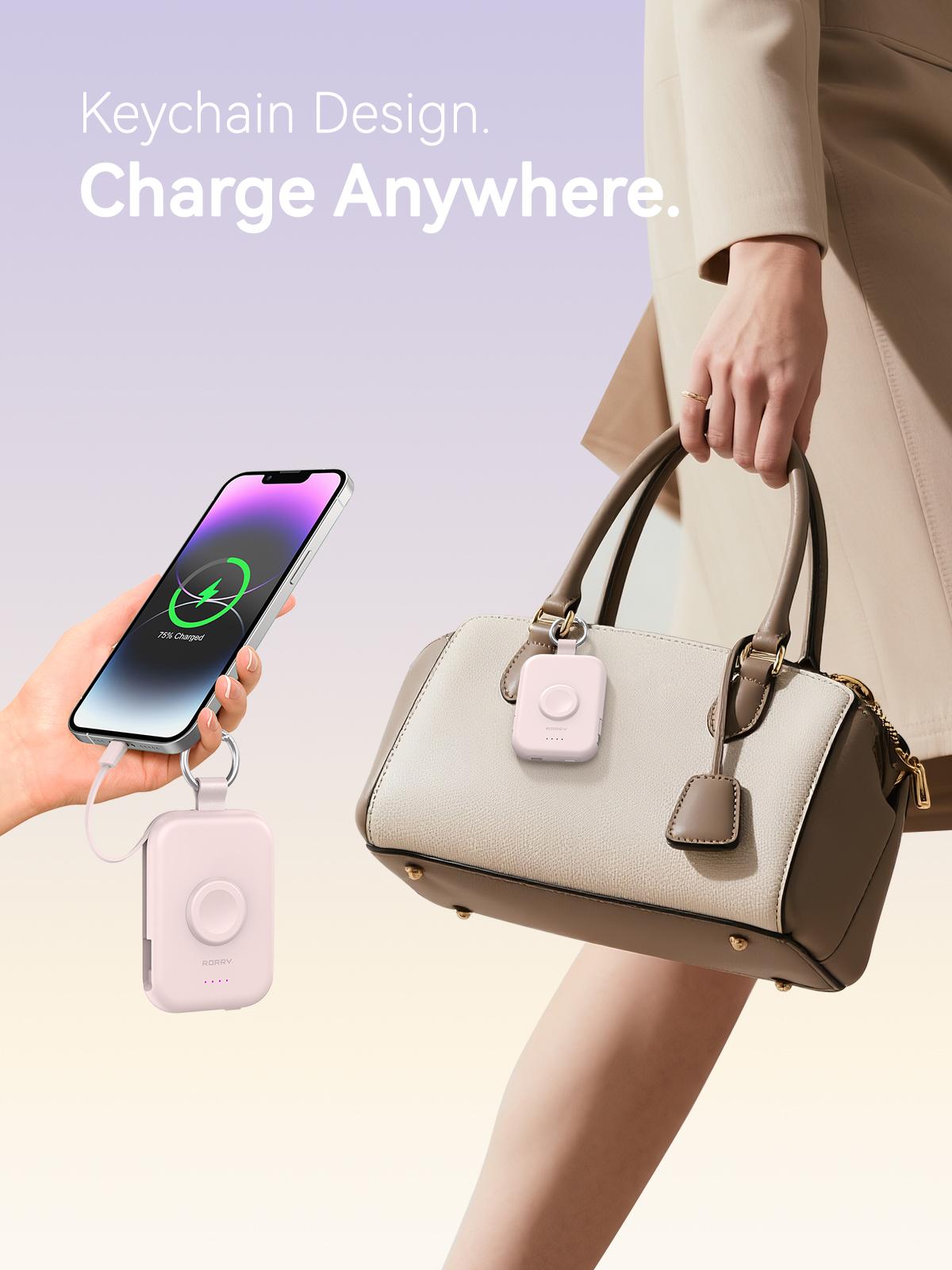 RORRY CharmGo 5000mAh Portable Charger Power Bank with Built-in Cables Travel Keychain Battery Pack for Apple Watch iPhone AirPods Compact & Travel-Friendly Gift Ideas