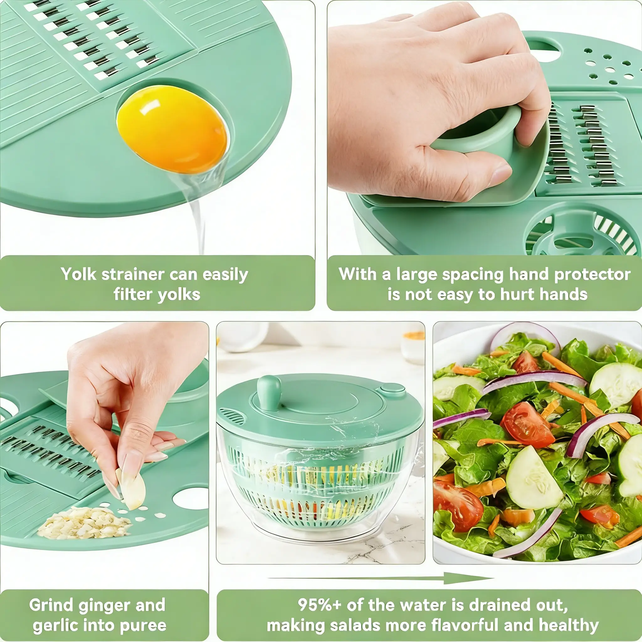 UFORU Large Salad Spinner 3-in-1 with Strainer & Slicer