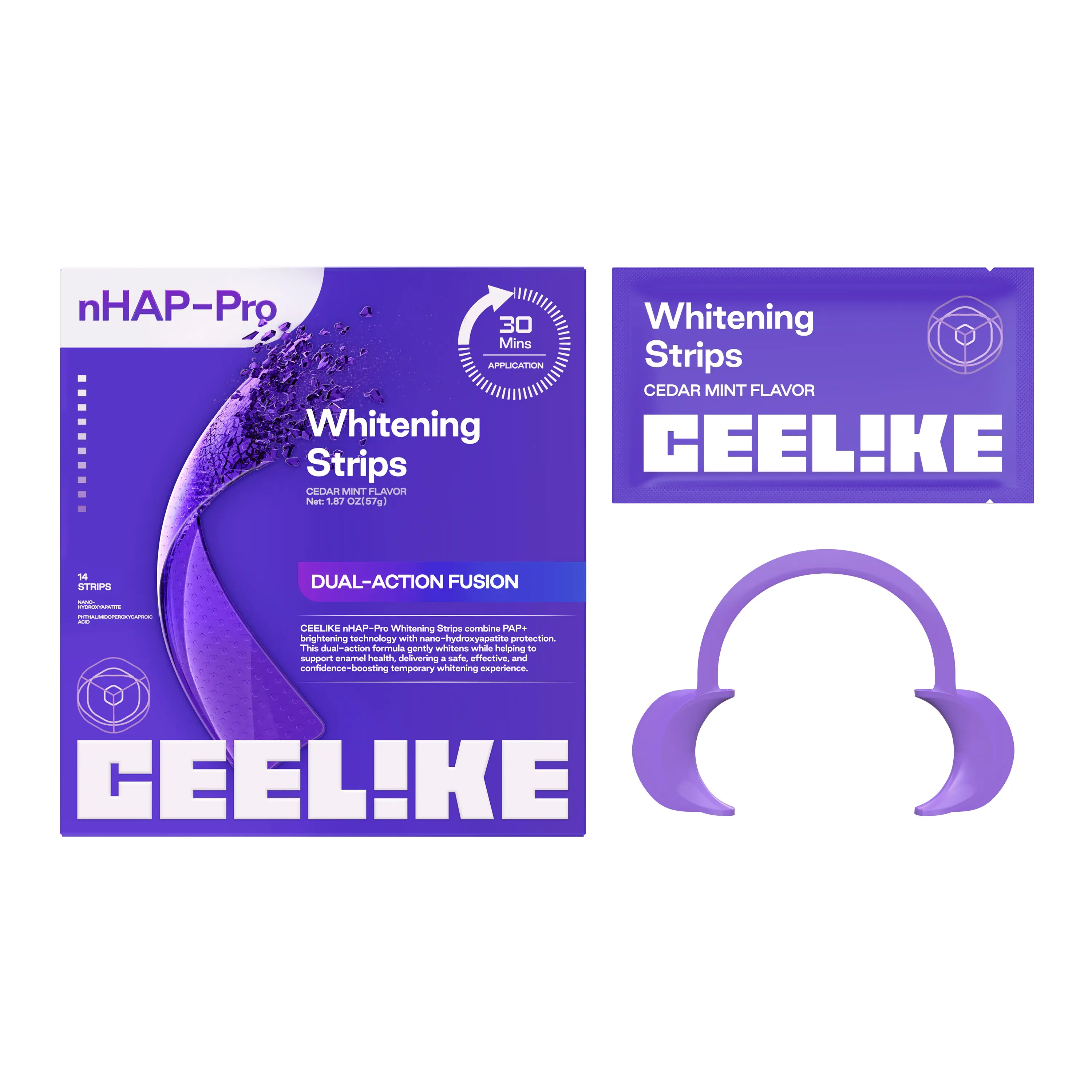 CEELIKE Purple Teeth Whitening Strips with Free Cheek Retractor