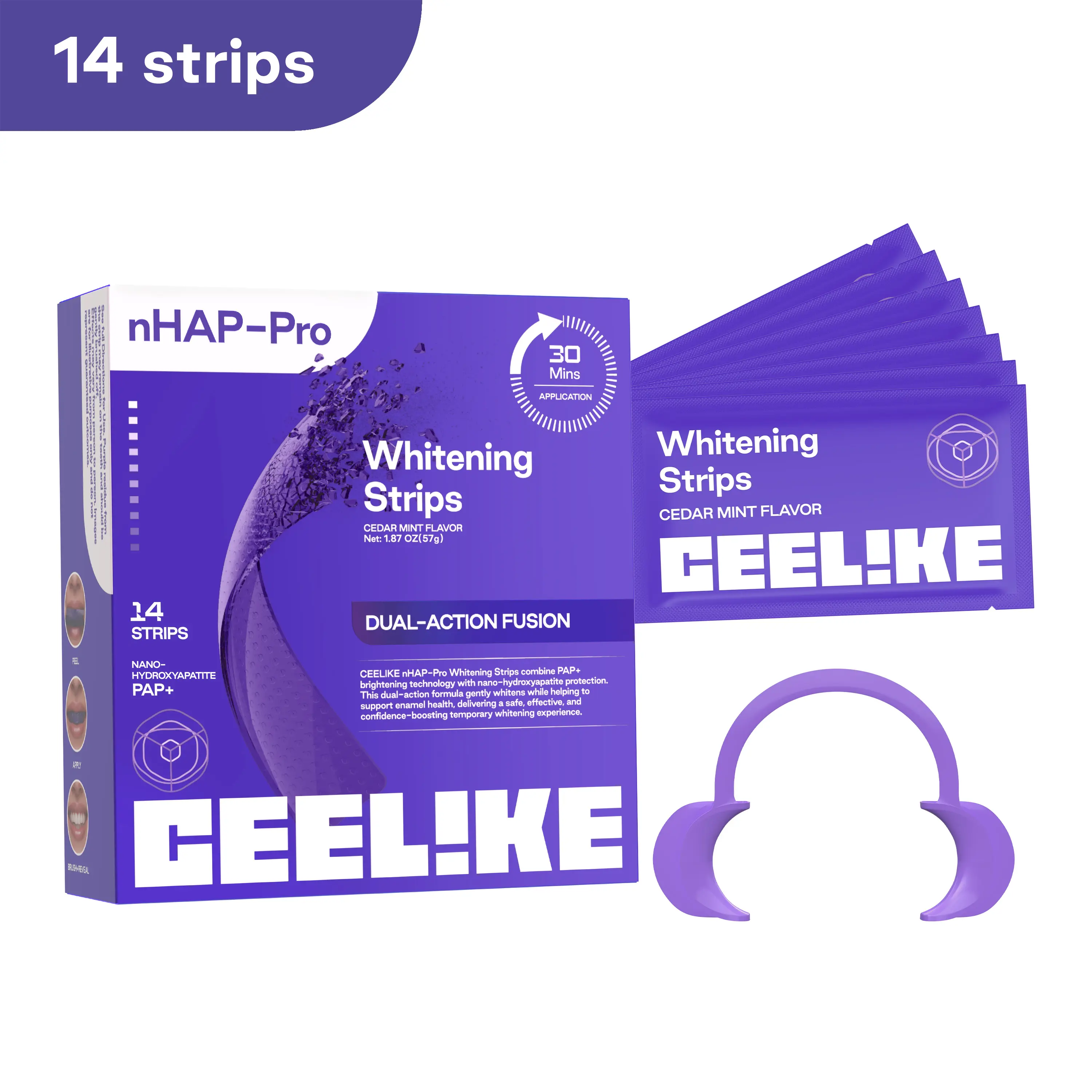 CEELIKE Purple Teeth Whitening Strips with Free Cheek Retractor