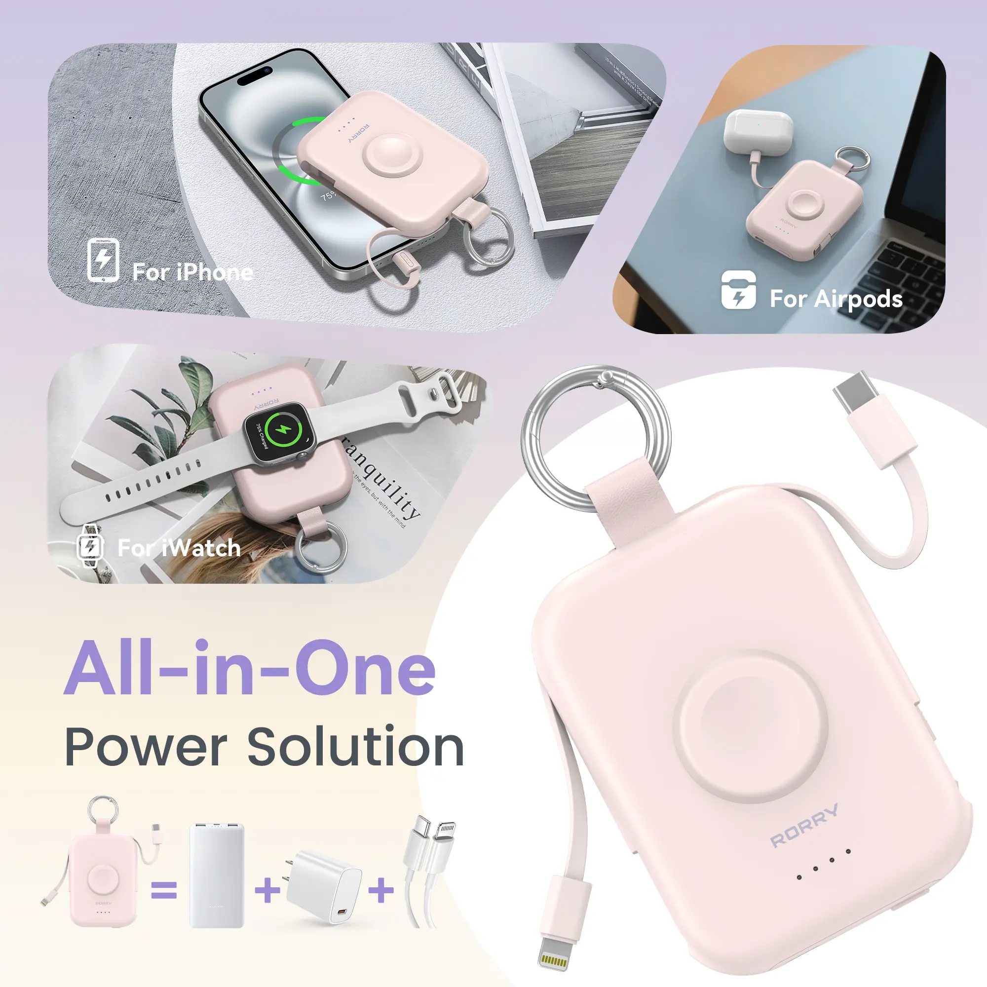 RORRY 5000mAh Portable Charger for Apple Watch & iPhone