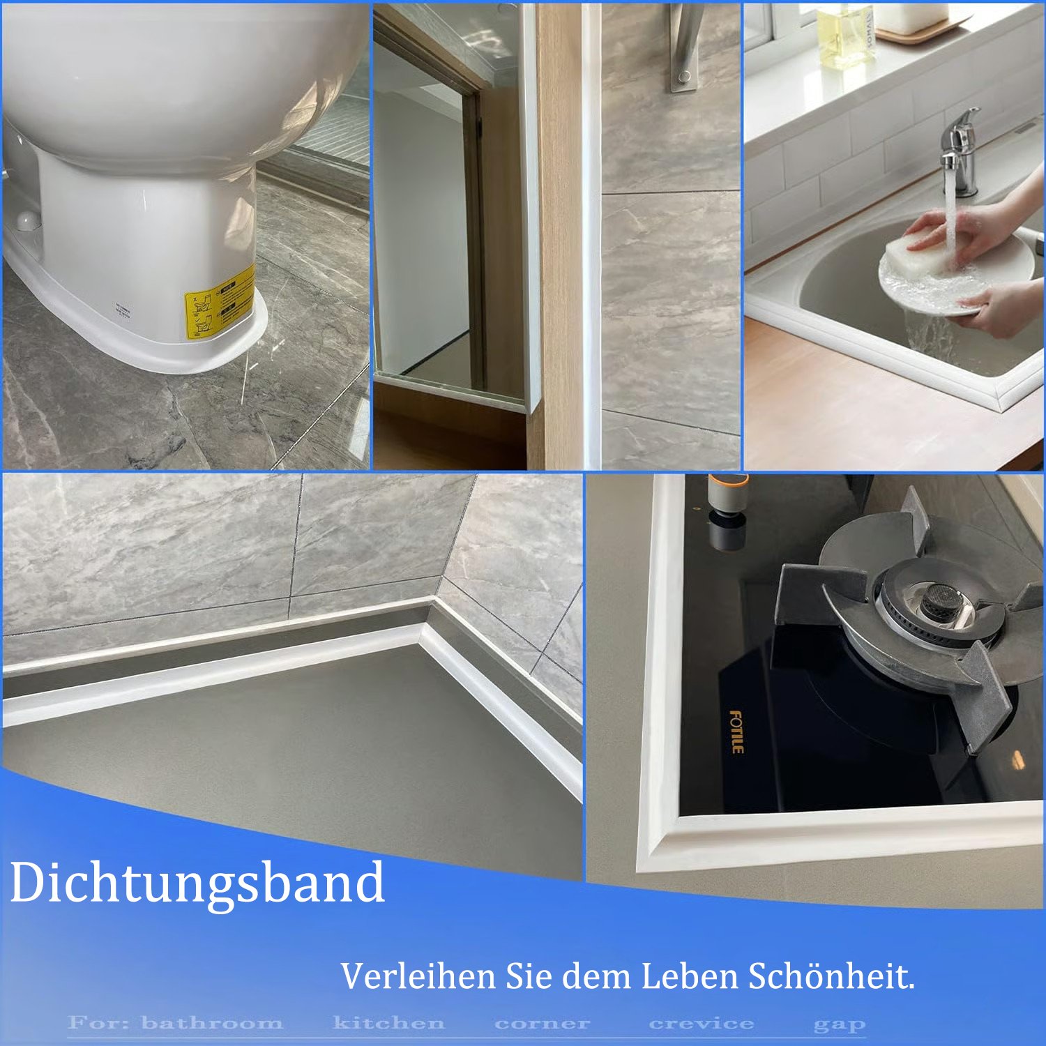 Weißes wasserdichtes, selbstklebendes Dichtband – 3,2 m/1,5IN langlebige Abdichtung für Badezimmer- und Küchenkanten