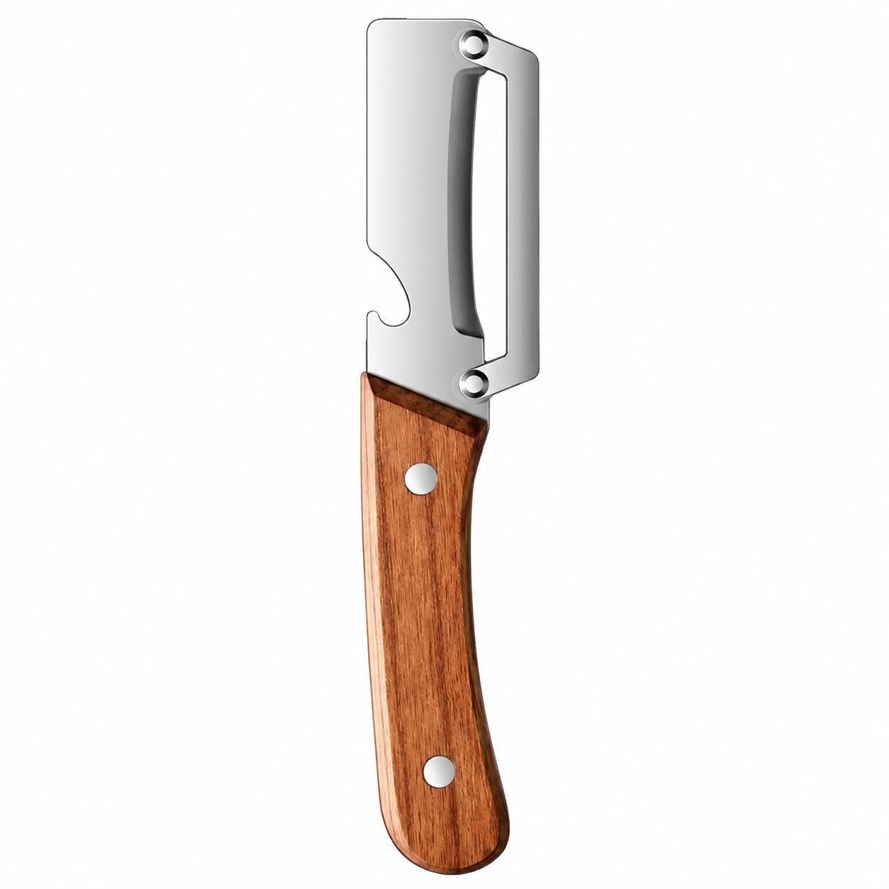 2 PCS Wood Handle Multifunction Kitchen Peeler – Peel, Slice, Scrape & Bottle Opener Tool