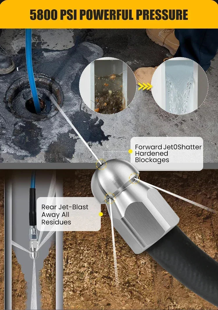 🚿 5800 PSI sewer cleaning kit &ndash; Rotating nozzle and reinforced hose for unclogging pipes 🛠️✨ &ndash; Free shipping - clarioy