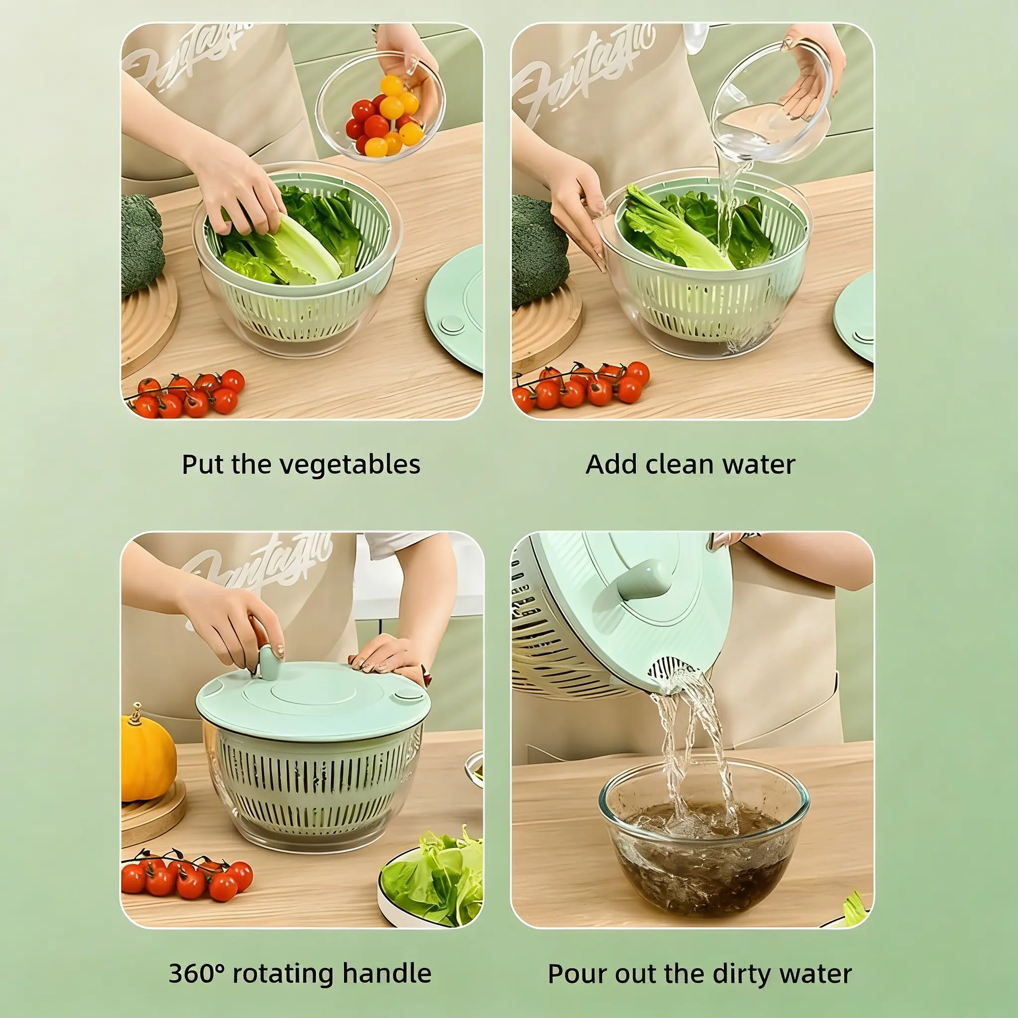 UFORU Large Salad Spinner 3-in-1 with Strainer & Slicer