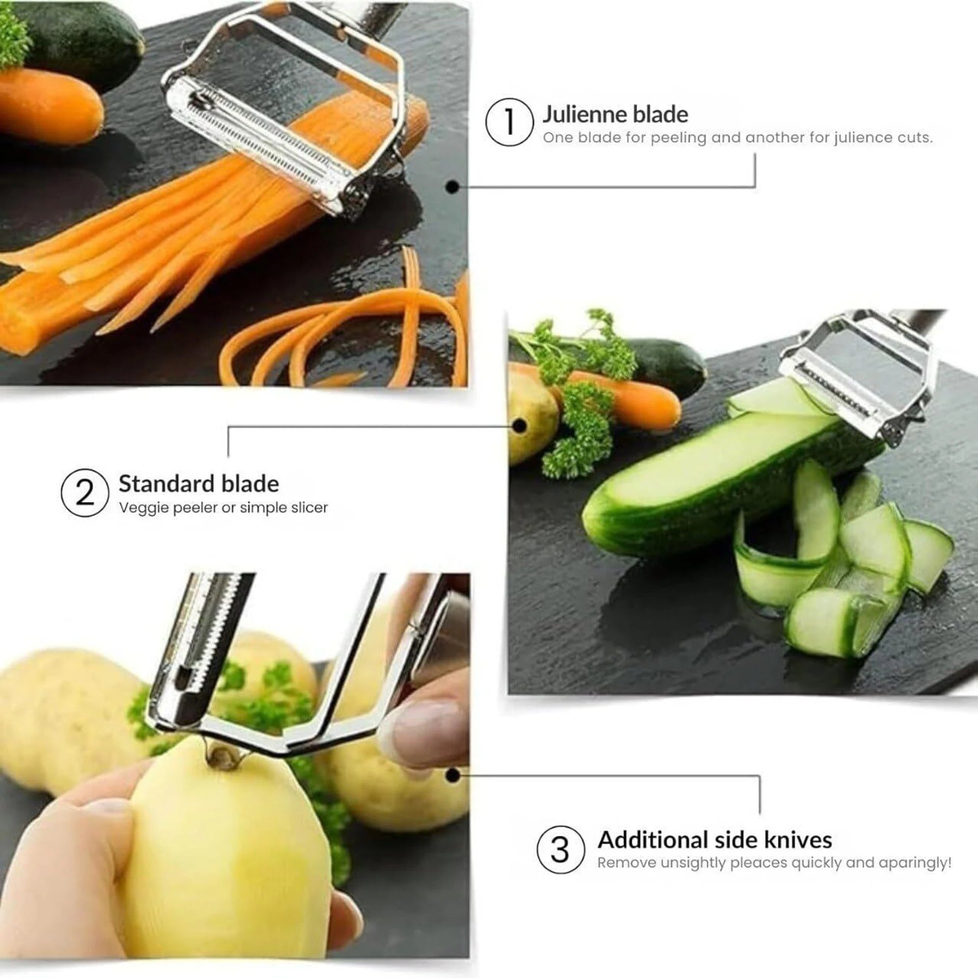 Multipurpose Stainless Steel Vegetable Peeler – Julienne Cutter & Slicer Tool