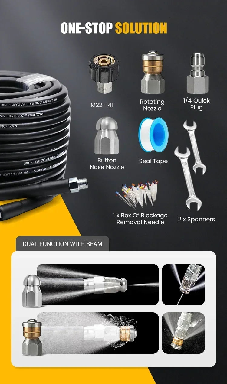 🚿 5800 PSI sewer cleaning kit &ndash; Rotating nozzle and reinforced hose for unclogging pipes 🛠️✨ &ndash; Free shipping - clarioy