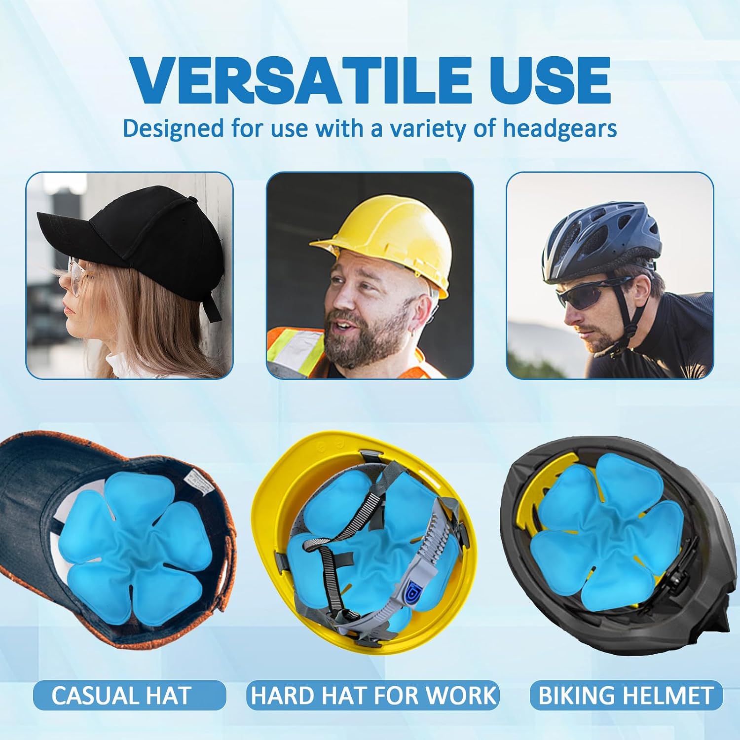 Head Cooling Ice Pack 2 Pack, Reusable Flexible Cooling Gel Liner for Regular Hats, Cycling and Catcher Helmets, Summer Heat Relief (Lake Blue)