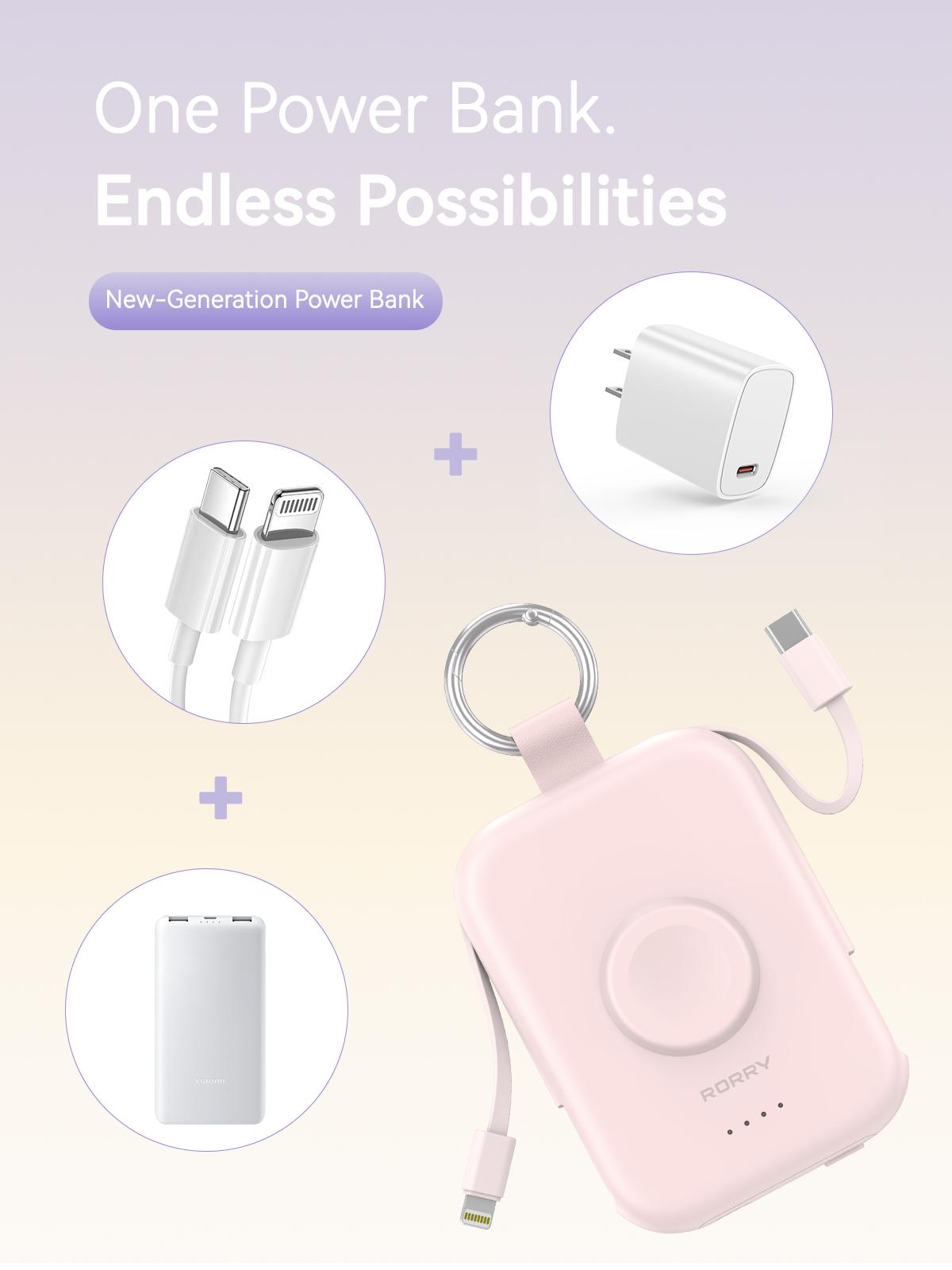 RORRY CharmGo 5000mAh Portable Charger Power Bank with Built-in Cables Travel Keychain Battery Pack for Apple Watch iPhone AirPods Compact & Travel-Friendly Gift Ideas