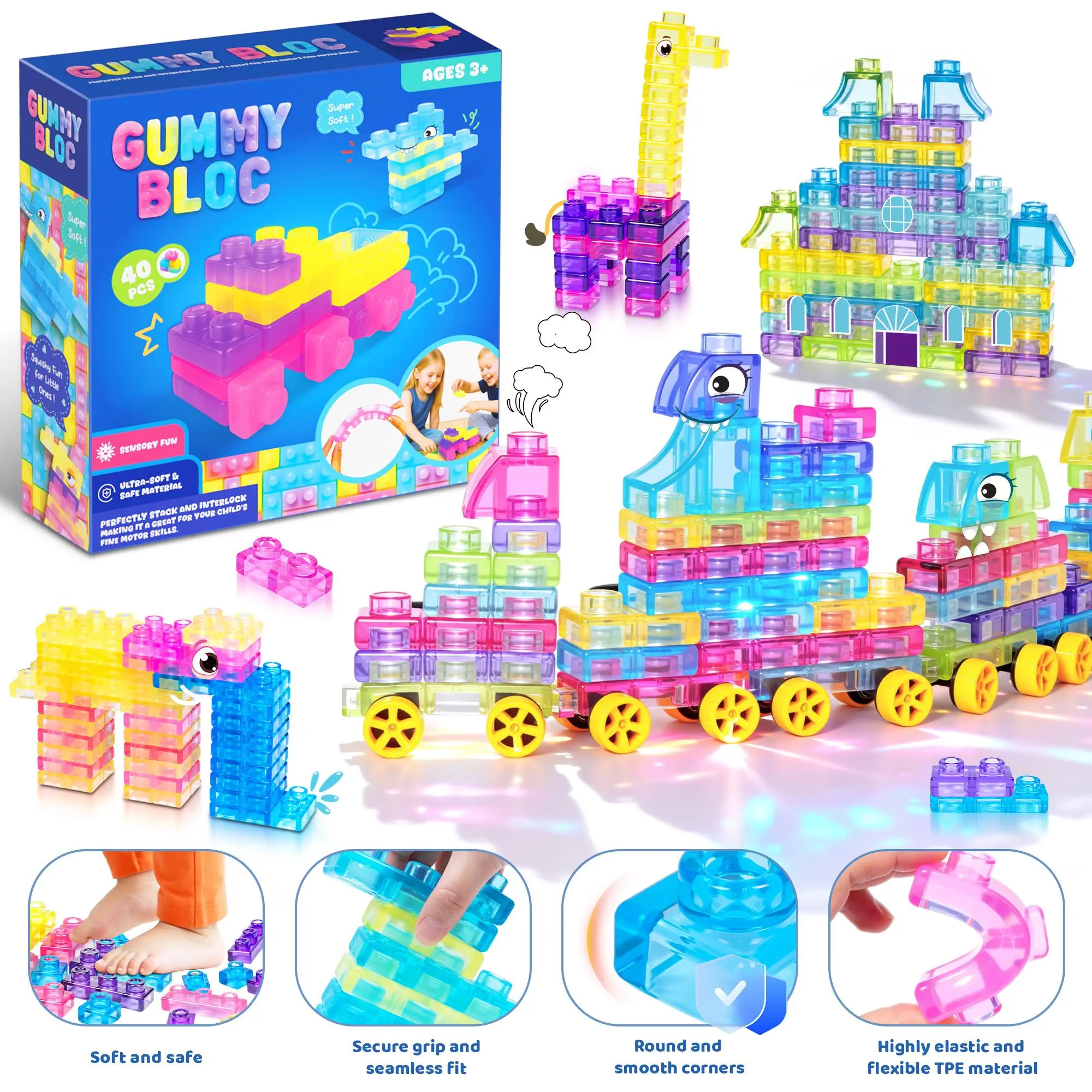 Soft Jelly Blocks , Squishy Multi-color Stacking Jelly Building Blocks Toy Set
