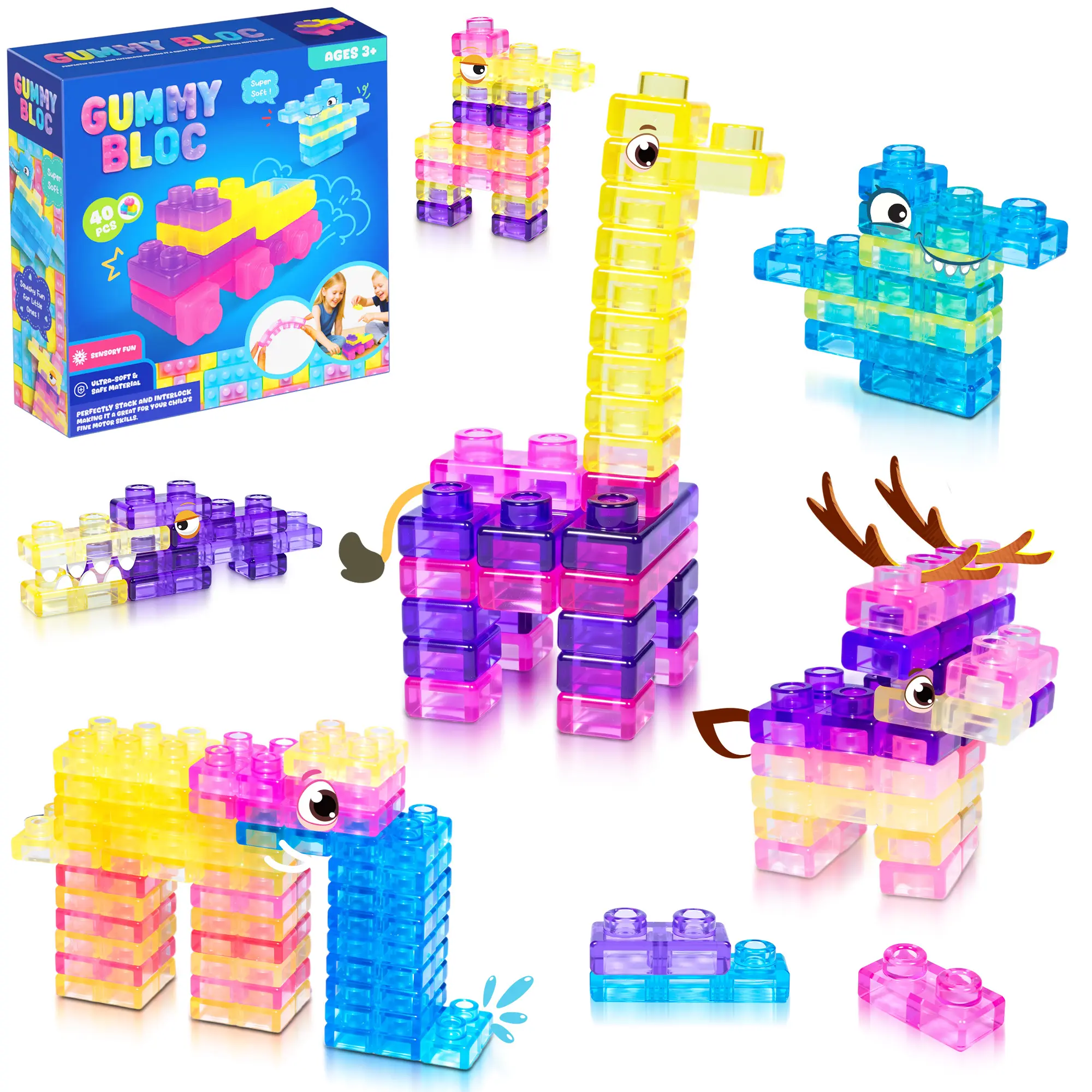 Soft Jelly Blocks , Squishy Multi-color Stacking Jelly Building Blocks Toy Set
