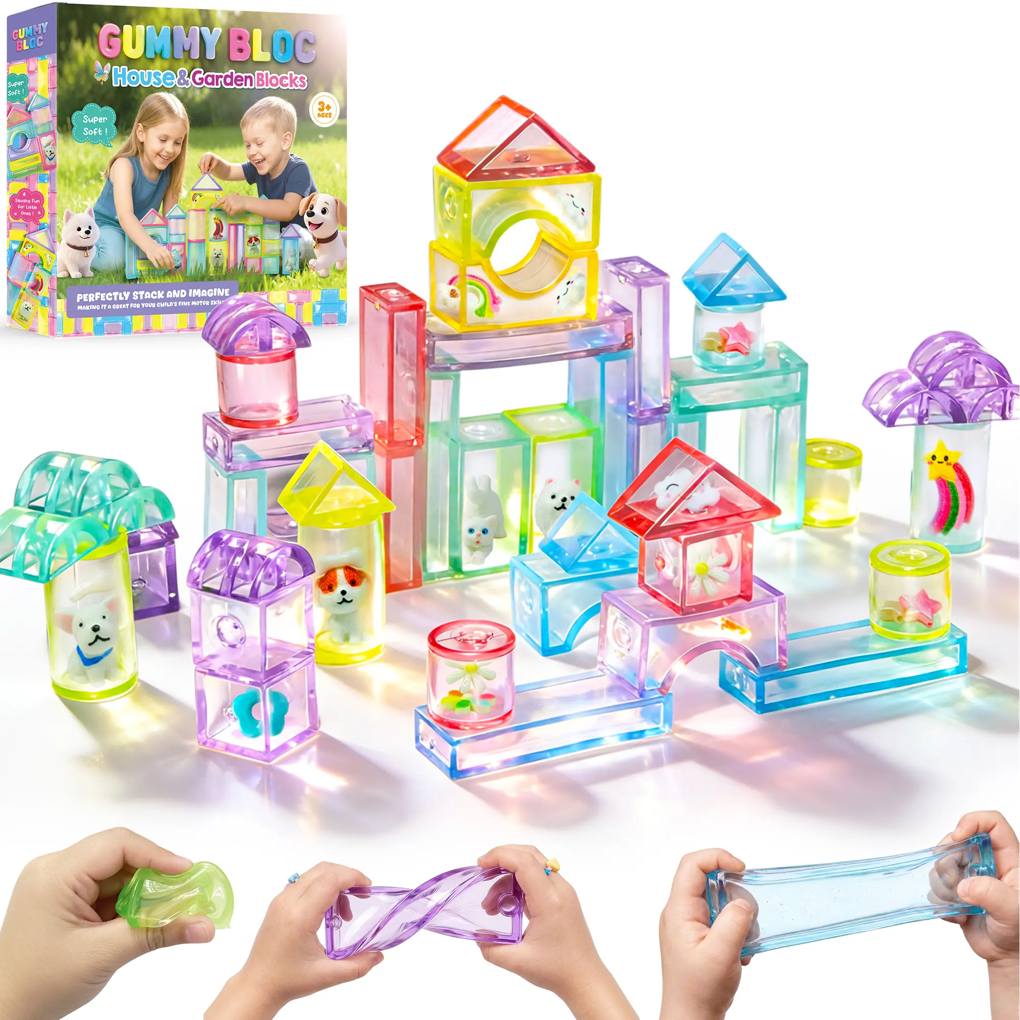 Soft Jelly Blocks , Squishy Multi-color Stacking Jelly Building Blocks Toy Set