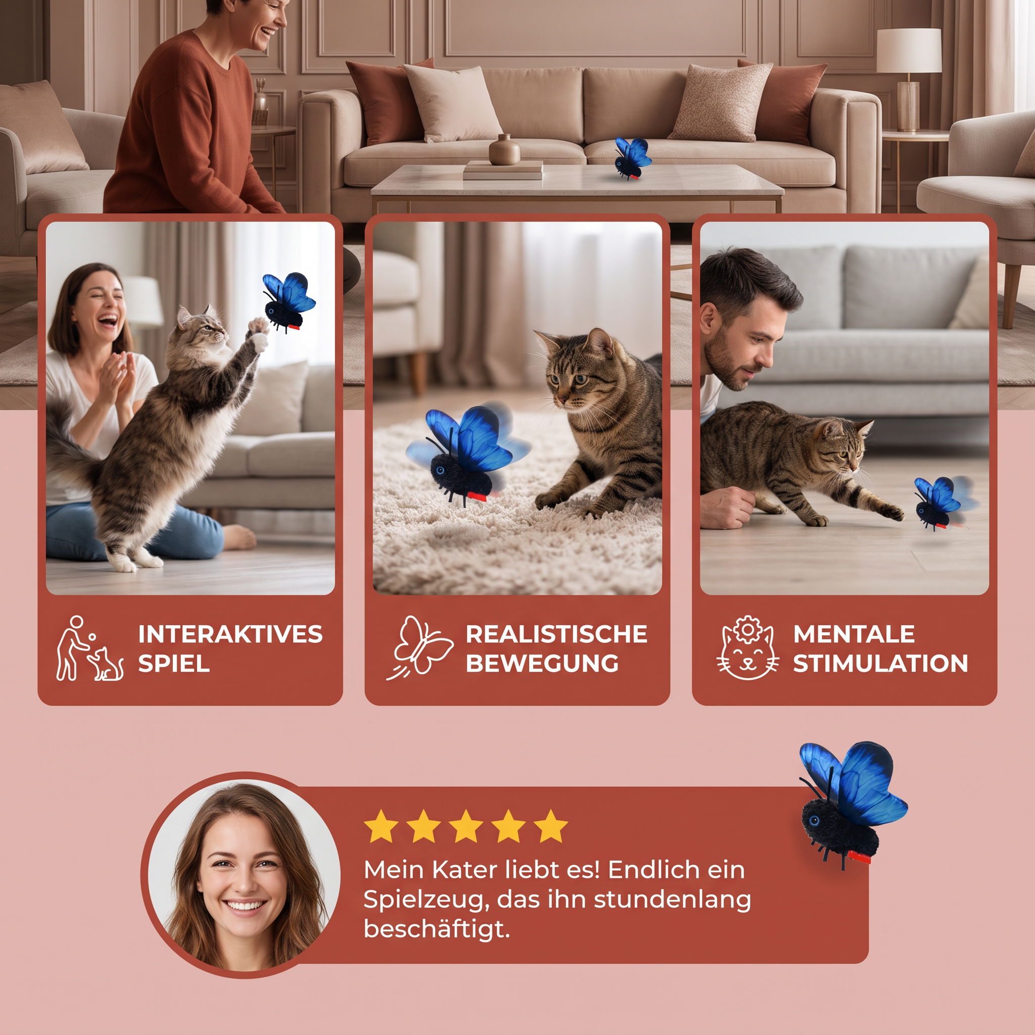 🦋Interaktives flatterndes Schmetterlings-Katzenspielzeug – Automatischer fliegender Teaser