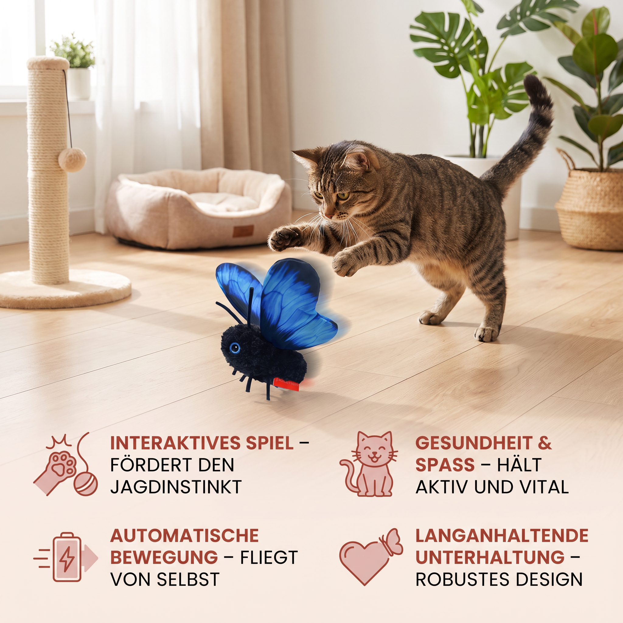 🦋Interaktives flatterndes Schmetterlings-Katzenspielzeug – Automatischer fliegender Teaser