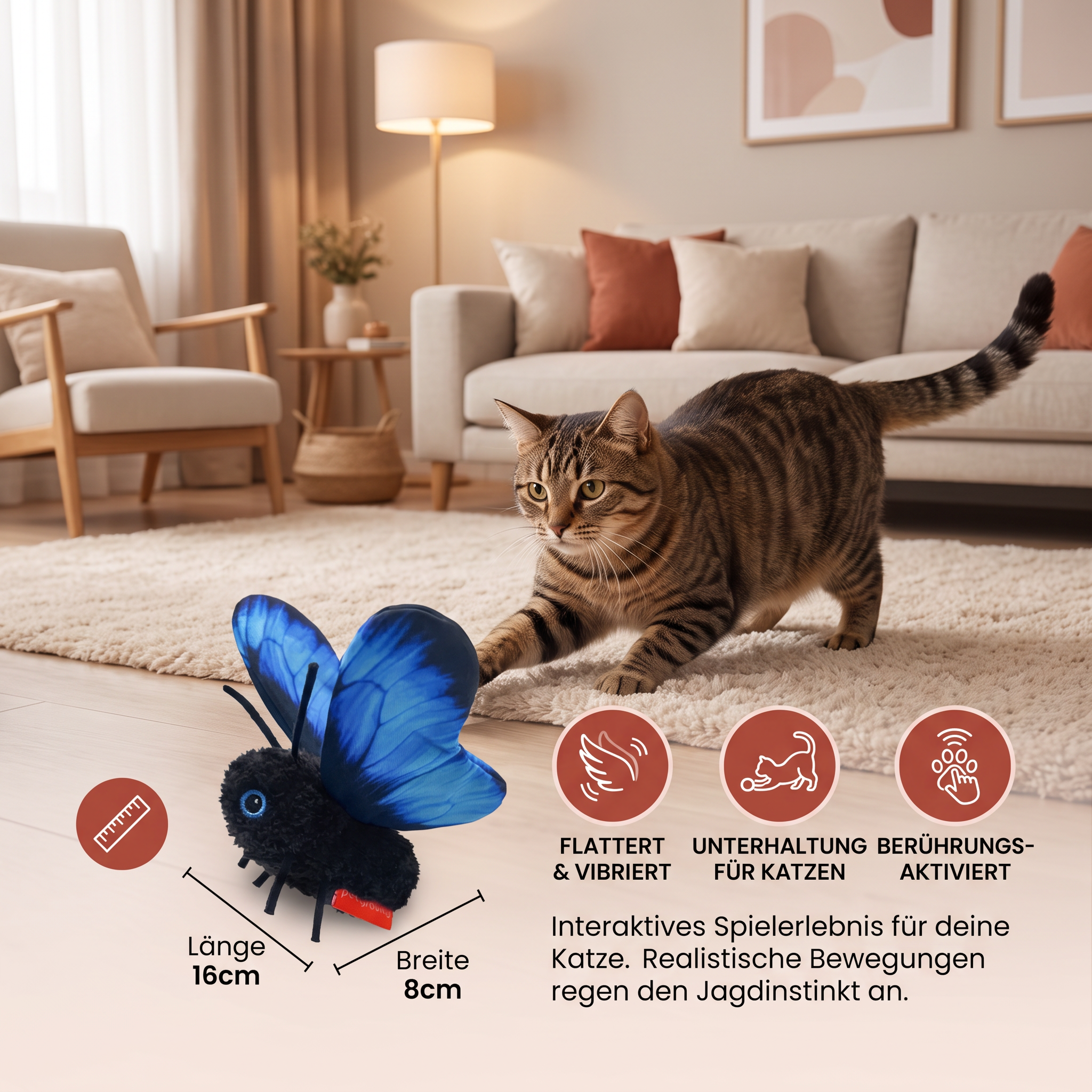 🦋Interaktives flatterndes Schmetterlings-Katzenspielzeug – Automatischer fliegender Teaser