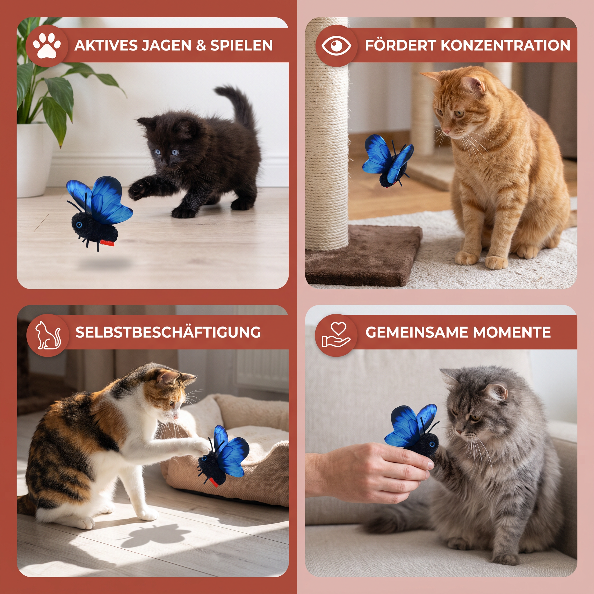 🦋Interaktives flatterndes Schmetterlings-Katzenspielzeug – Automatischer fliegender Teaser