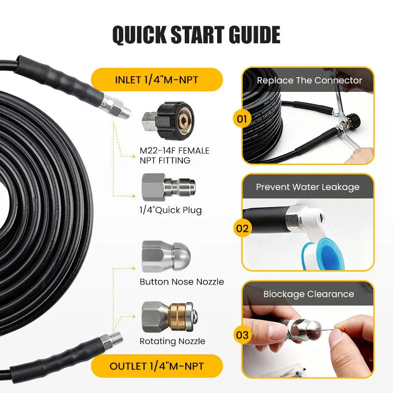 🚿 High-pressure drain cleaning hose kit – Rotating nozzle and reinforced hose for unclogging pipes 🛠️✨ – Free shipping🚚