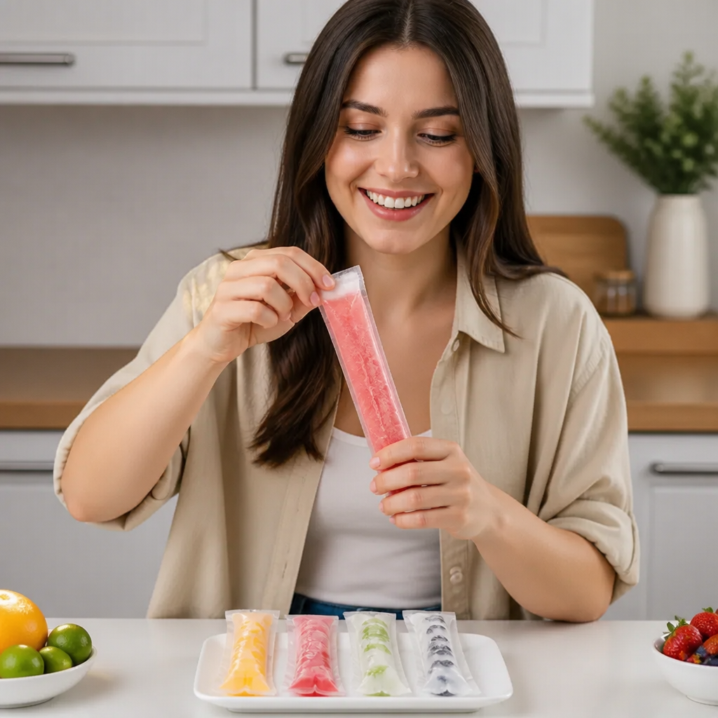 Practical DIY Ice Pop Bags (100 Pieces) – Self-Sealing Disposable Molds for Homemade Ice Sticks