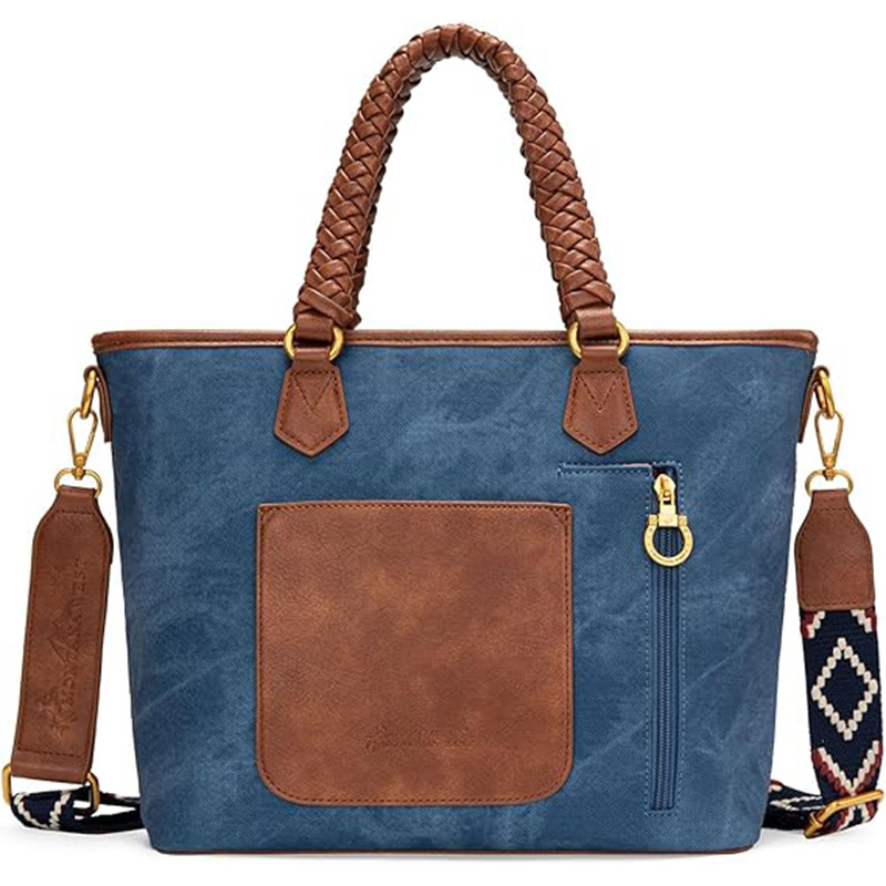 American Flag Tote Bag for Women Vintage Patriotic Western Shoulder Purse with Braided Top Handles