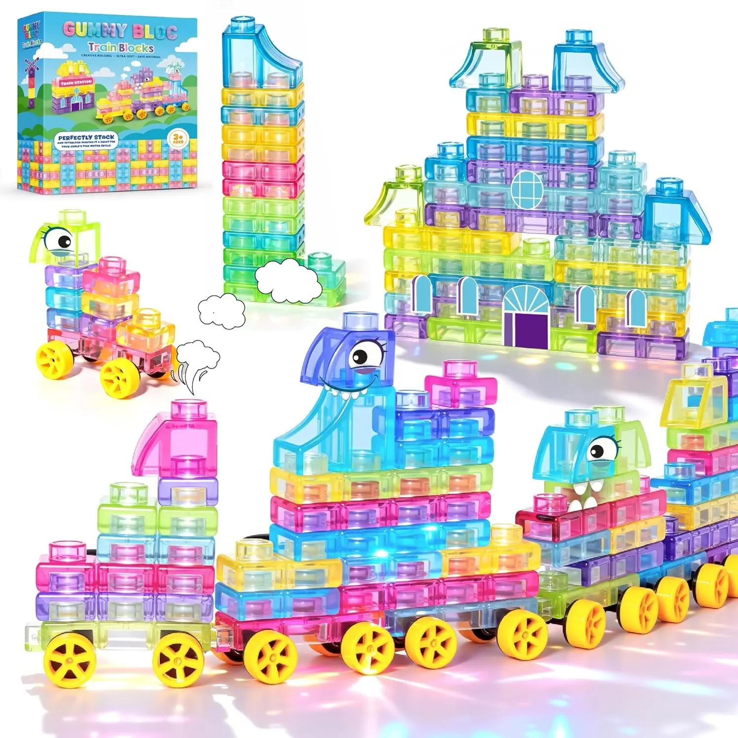 Soft Jelly Blocks , Squishy Multi-color Stacking Jelly Building Blocks Toy Set