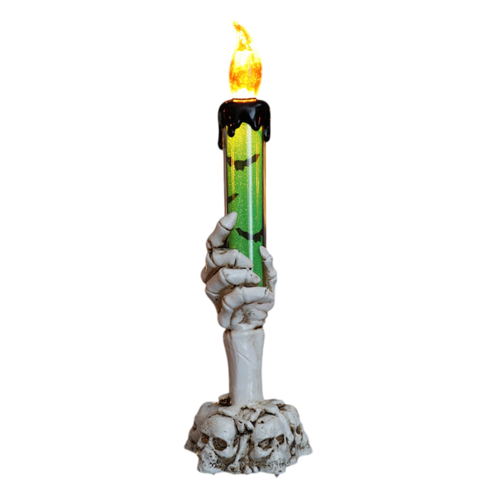 Twfbrm Halloween Candle Light, Halloween Decorations Flameless Taper Candle with Skeleton Hand Holder, Battery Operated LED Flickering Candles Dripping Wax Effect Pillar Candles for Party Wedding