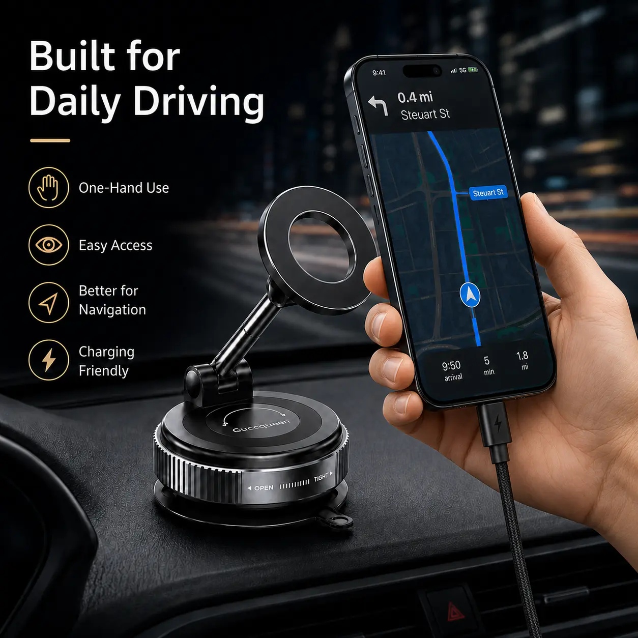 Guccqueen 2.0 Foldable Magnetic Car Phone Holder - MagSafe Compatible