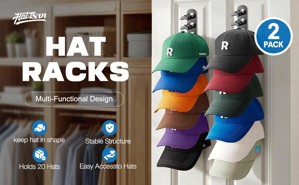 Hat Hook for Wall 2 Pack Hat Organizer Holds Up to 20 Hats with Strong Adhesive and 8 Screws Cap Holder for Closet Door and Bedroom B-Black - Decor Key Hook Wall Mounted Shelf Hat Hook for Wall 2 Pack Hat Organizer Holds Up to 20 Hats with Strong Adhesive and 8 Screws Cap Holder for Closet Door and Bedroom B-Black - Decor Key Hook Wall Mounted Shelf