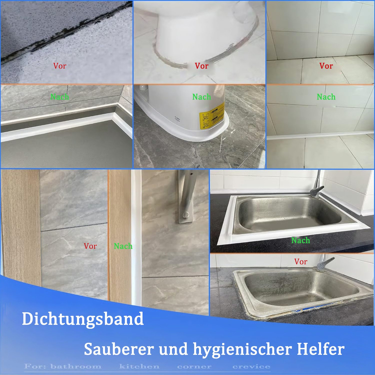 Weißes wasserdichtes, selbstklebendes Dichtband – 3,2 m/1,5IN langlebige Abdichtung für Badezimmer- und Küchenkanten