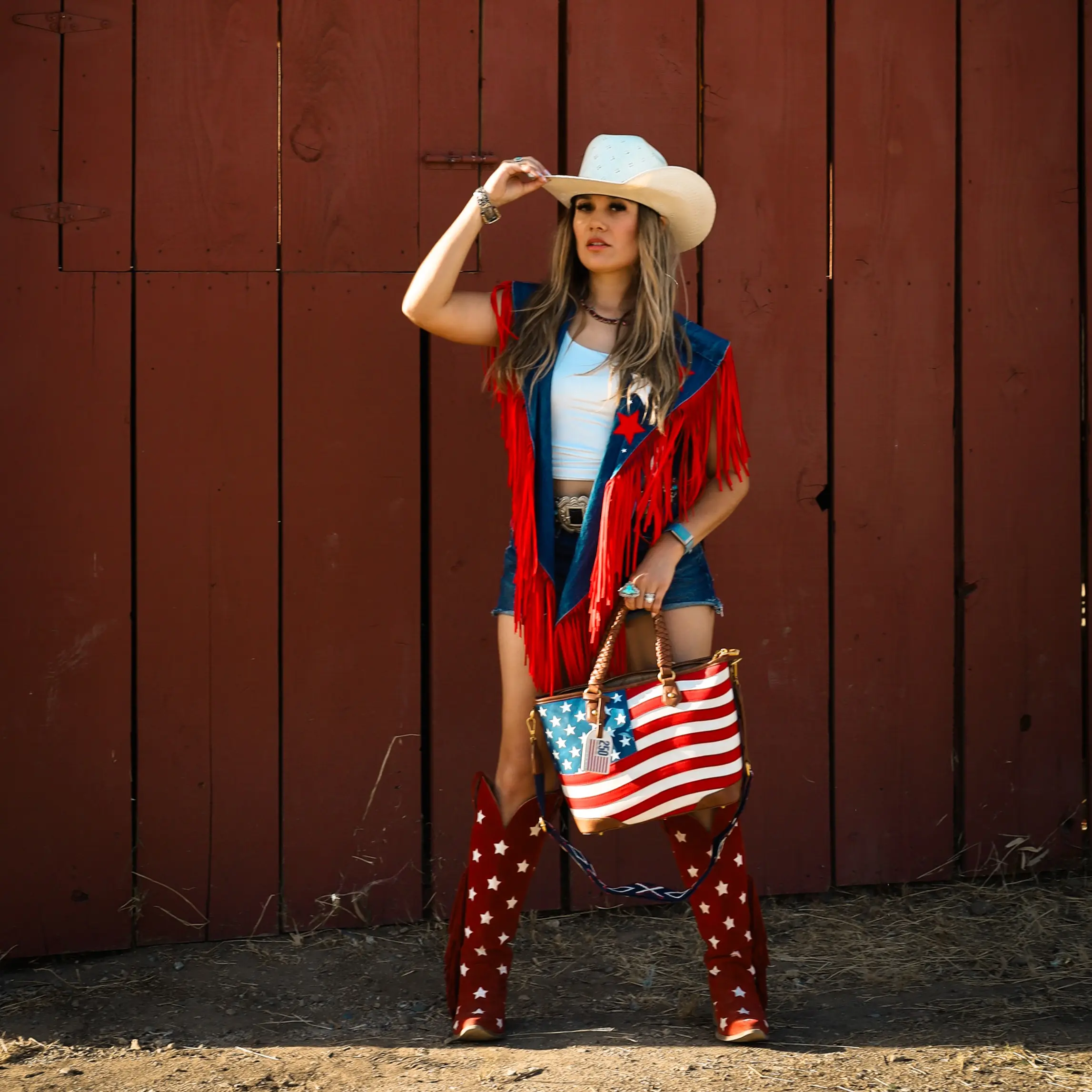 American Flag Tote Bag for Women Vintage Patriotic Western Shoulder Purse with Braided Top Handles