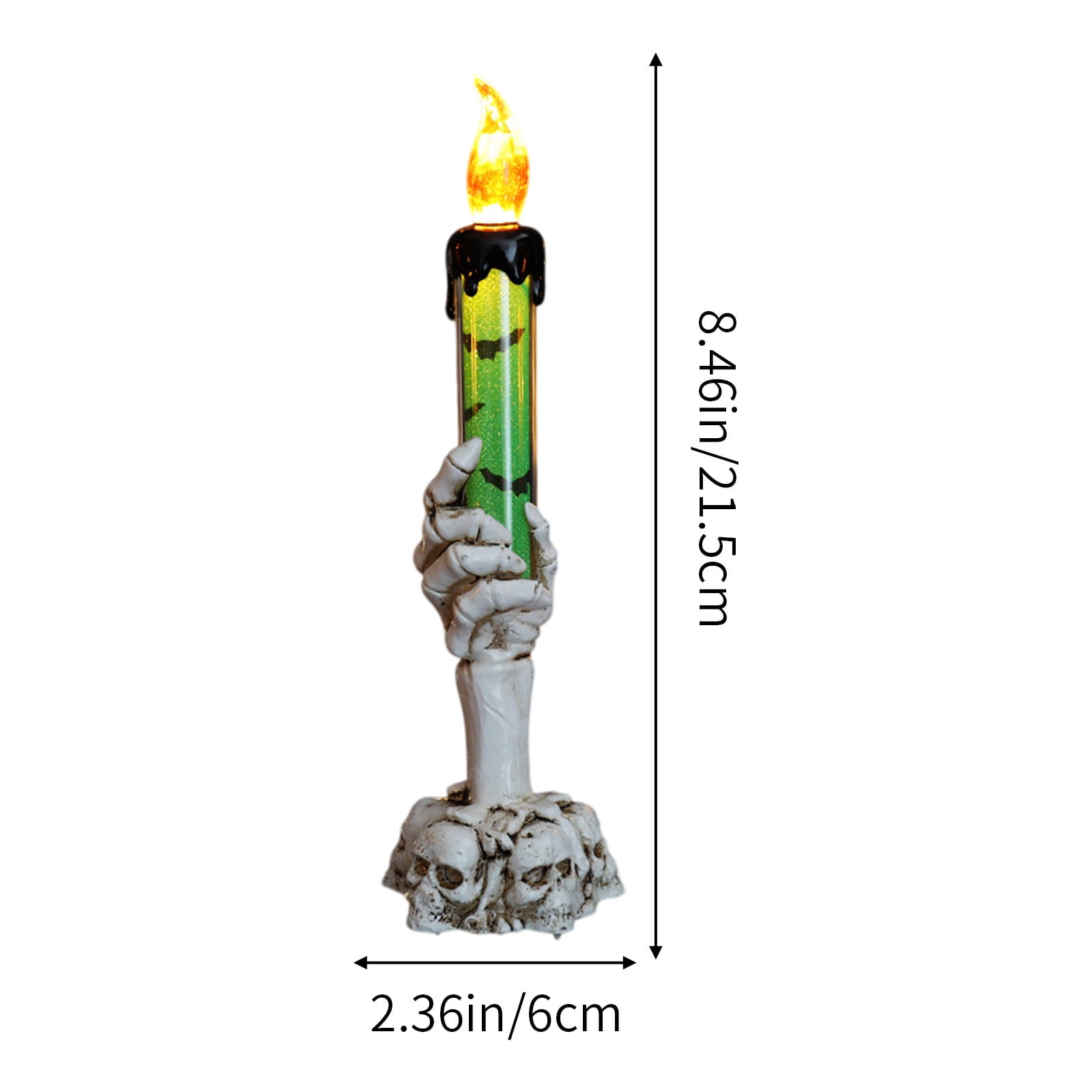 Twfbrm Halloween Candle Light, Halloween Decorations Flameless Taper Candle with Skeleton Hand Holder, Battery Operated LED Flickering Candles Dripping Wax Effect Pillar Candles for Party Wedding