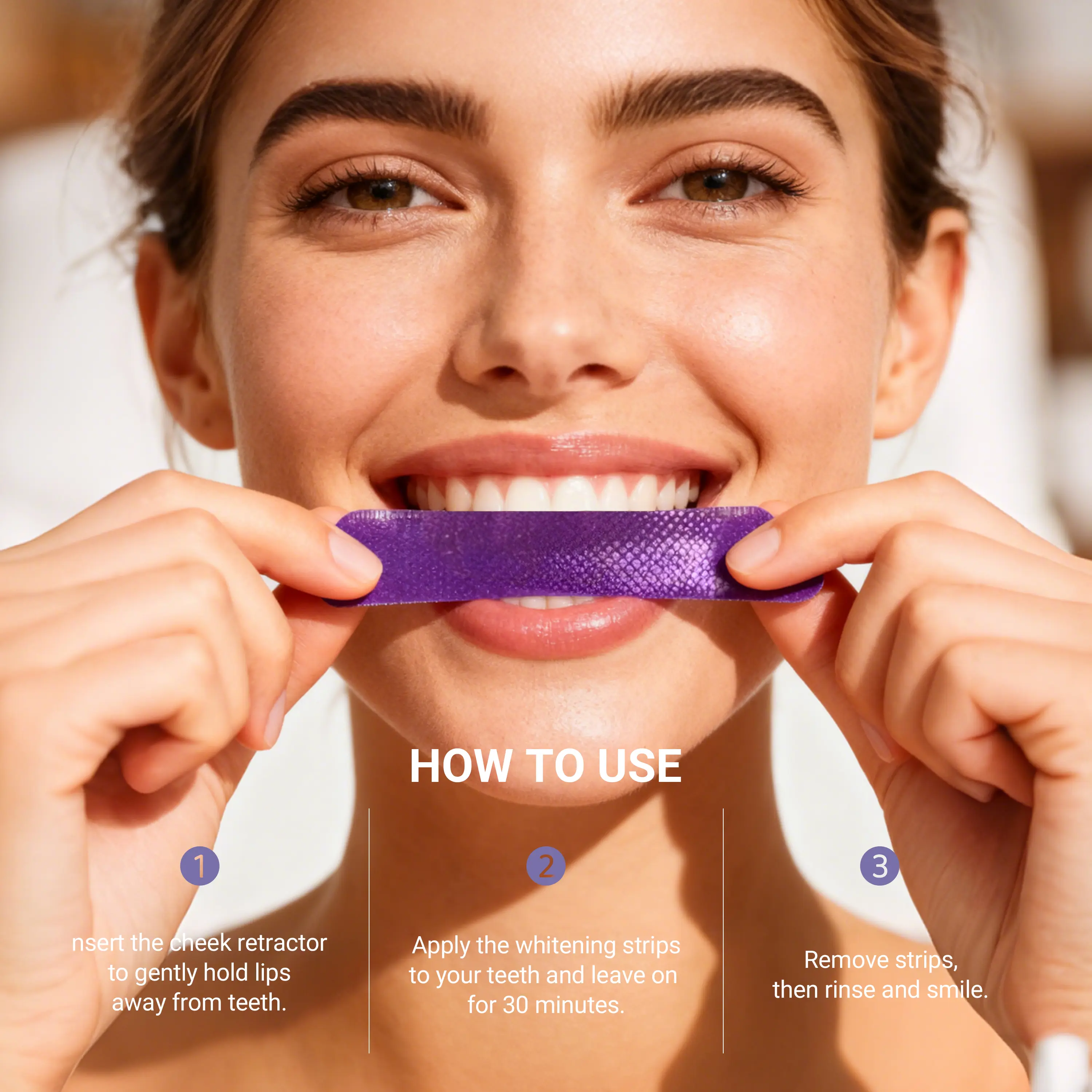 CEELIKE Purple Teeth Whitening Strips with Free Cheek Retractor
