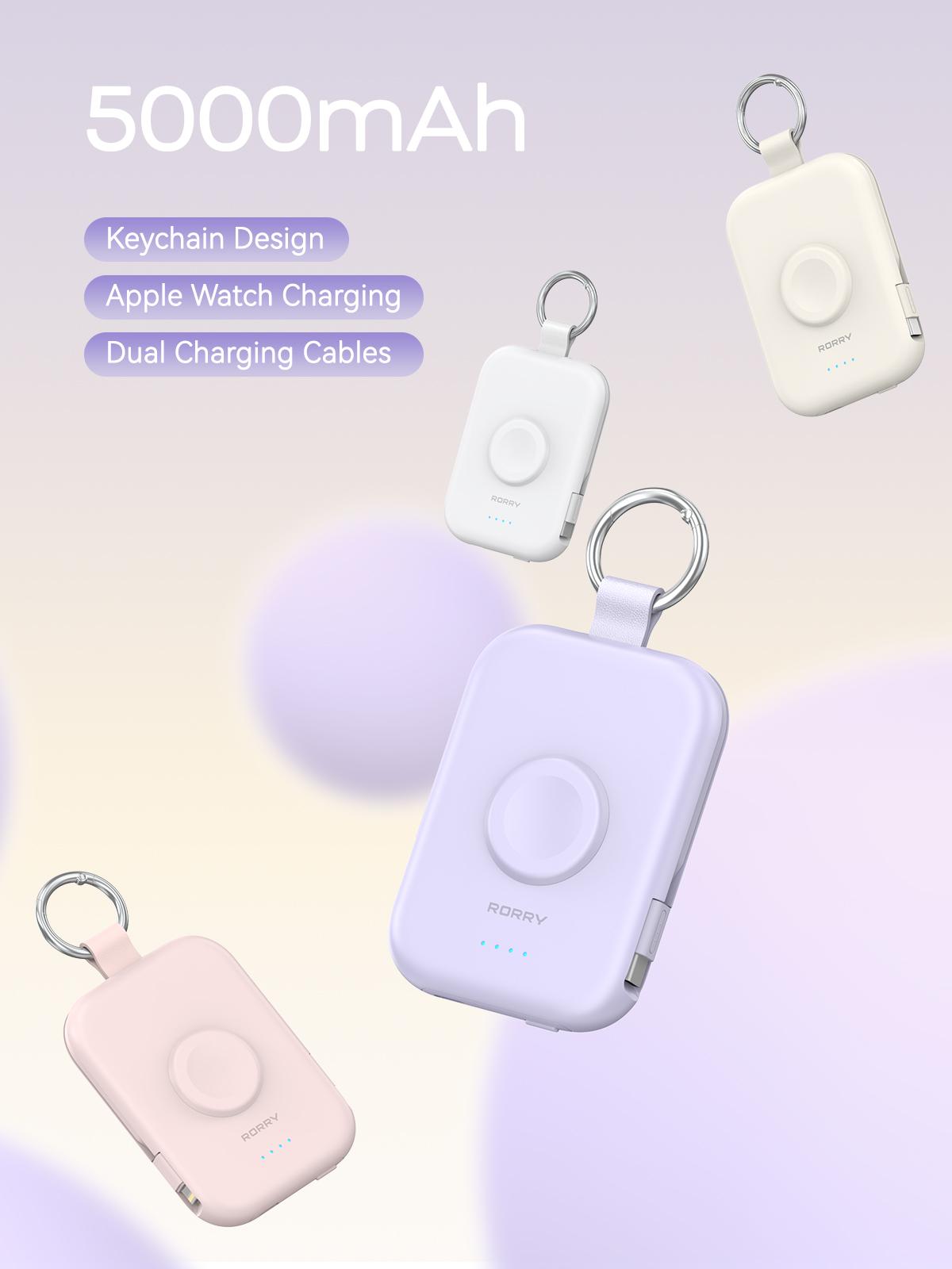 RORRY CharmGo 5000mAh Portable Charger Power Bank with Built-in Cables Travel Keychain Battery Pack for Apple Watch iPhone AirPods Compact & Travel-Friendly Gift Ideas
