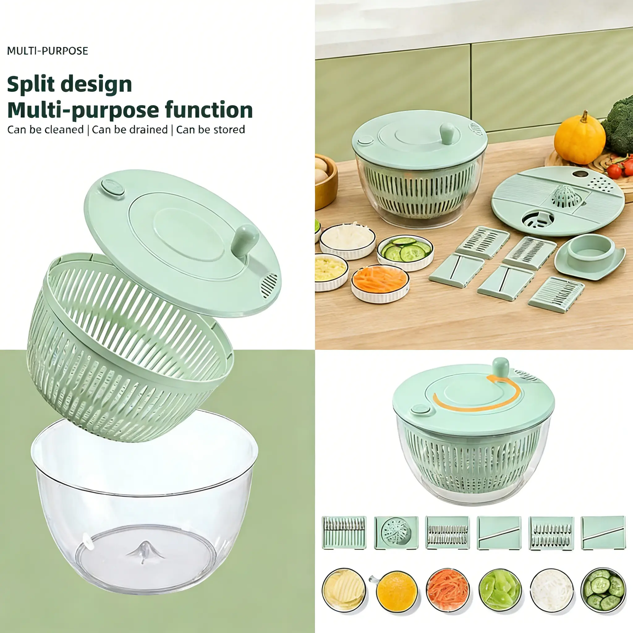 UFORU Large Salad Spinner 3-in-1 with Strainer & Slicer