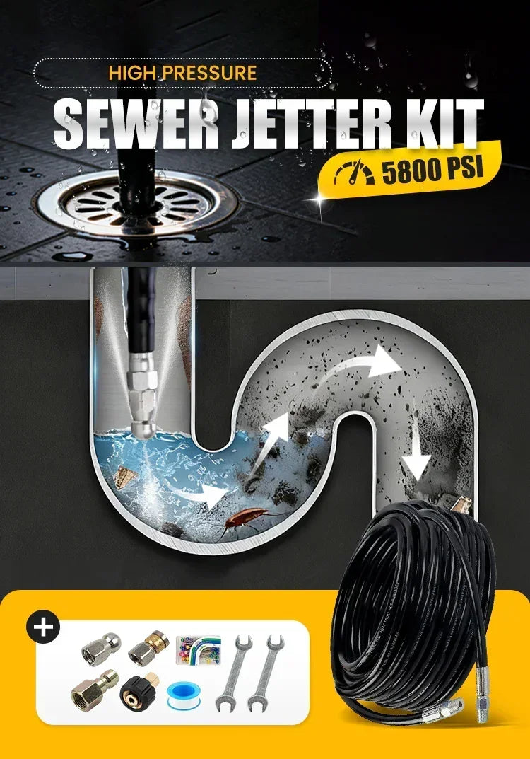 🚿 5800 PSI sewer cleaning kit &ndash; Rotating nozzle and reinforced hose for unclogging pipes 🛠️✨ &ndash; Free shipping - clarioy