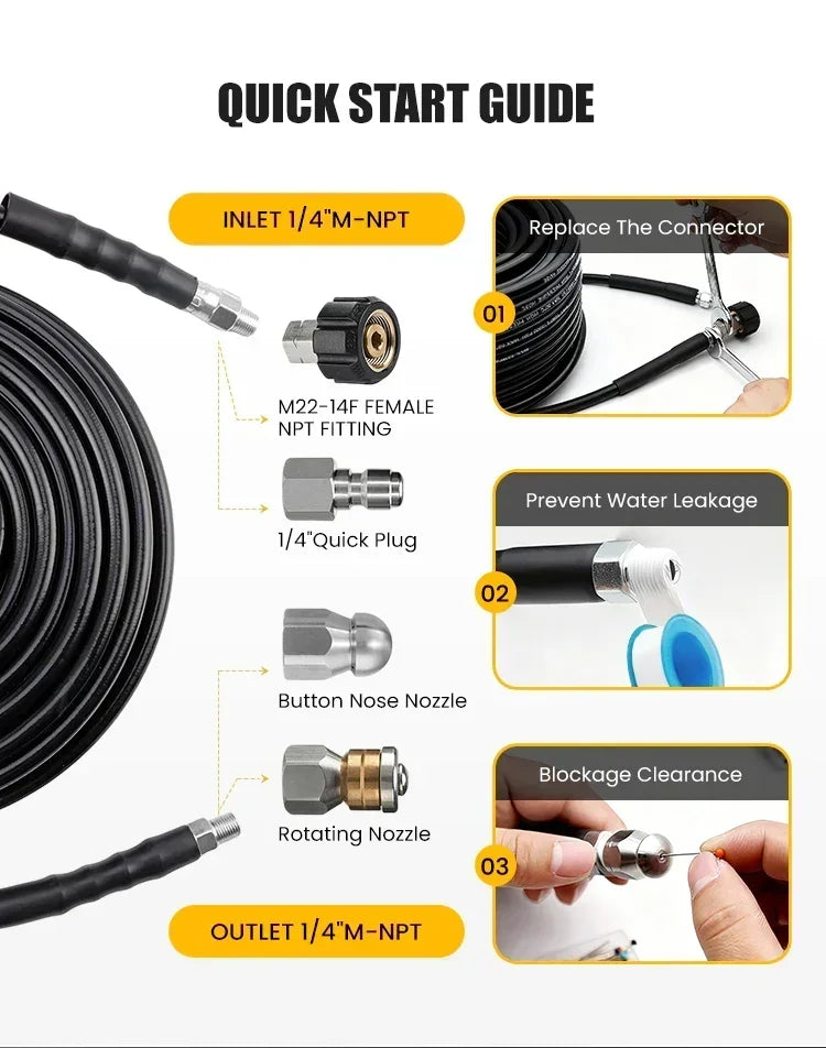 🚿 5800 PSI sewer cleaning kit &ndash; Rotating nozzle and reinforced hose for unclogging pipes 🛠️✨ &ndash; Free shipping - clarioy