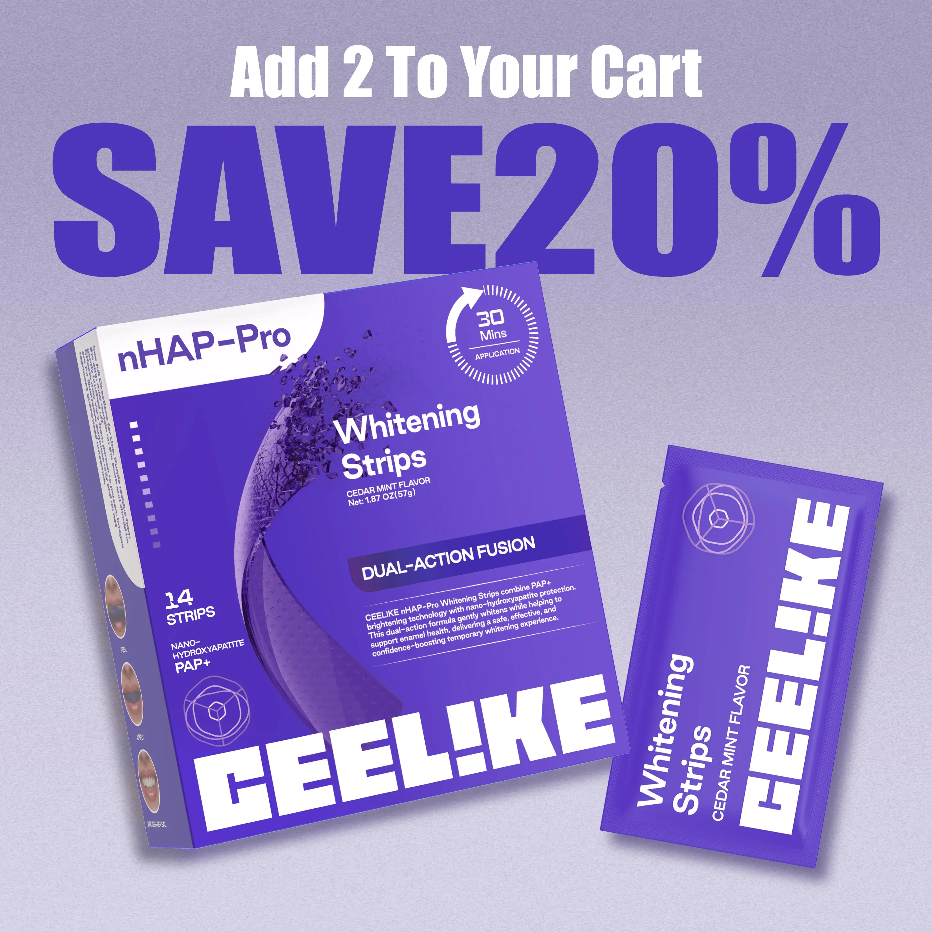 CEELIKE Purple Teeth Whitening Strips with Free Cheek Retractor