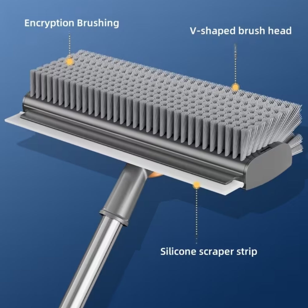 3-in-1 Rotating Floor Scrub Brush and Squeegee with Long Handle