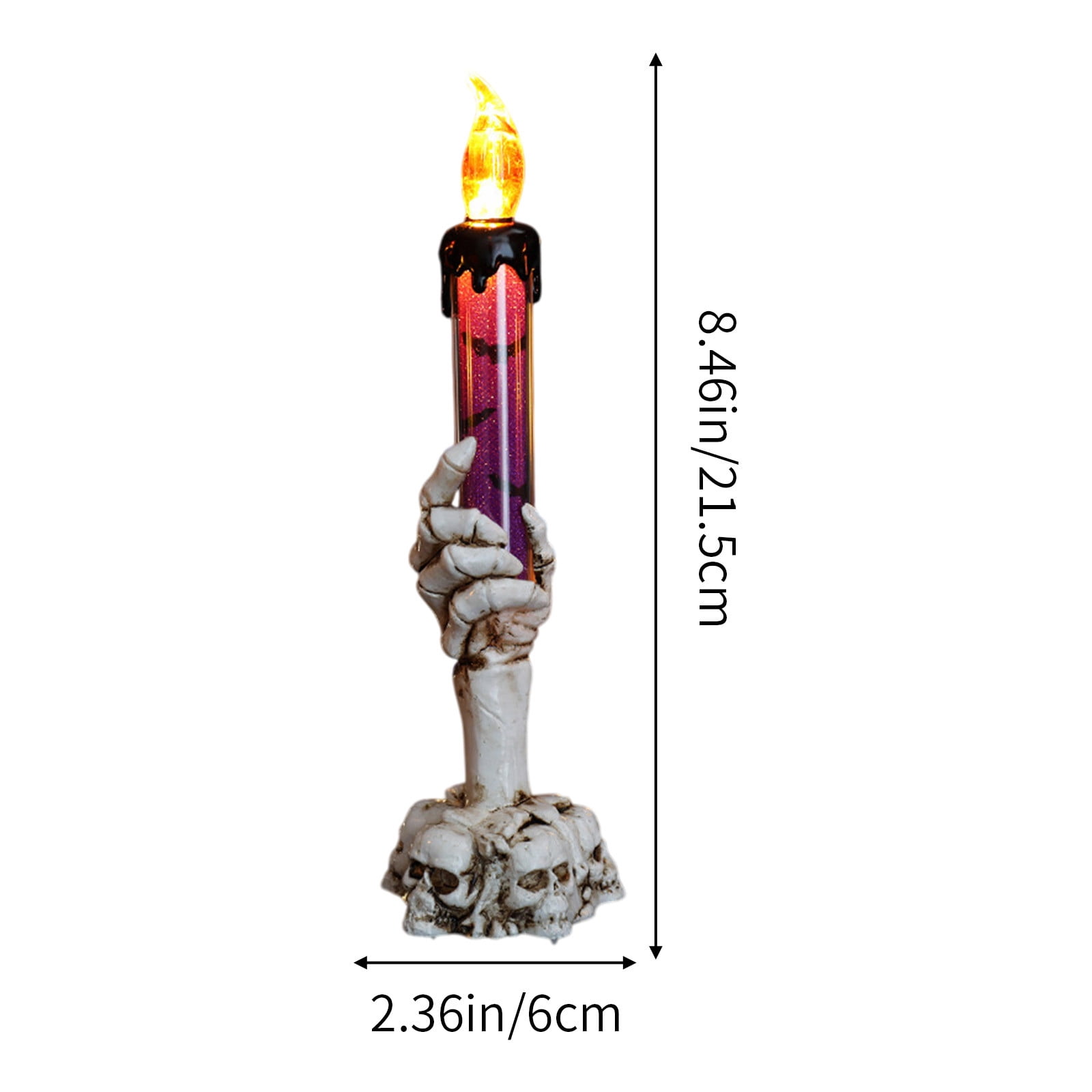 Twfbrm Halloween Candle Light, Halloween Decorations Flameless Taper Candle with Skeleton Hand Holder, Battery Operated LED Flickering Candles Dripping Wax Effect Pillar Candles for Party Wedding