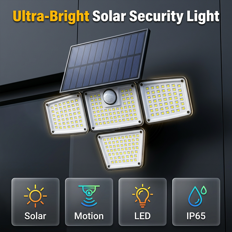 📢📢Letzter Tag – 50 % Rabatt!! ☀️💡 Solar-Außenwandlampe mit 3 Köpfen – Bewegungsmelder für Garten, Hof & Garage