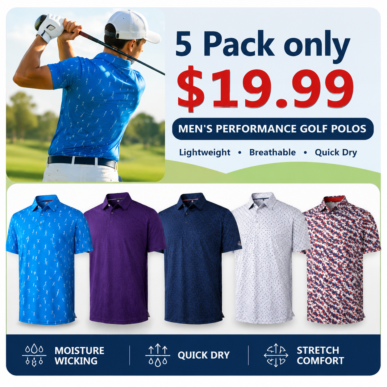 Men's Printed Moisture-Wicking Golf Polo Shirt