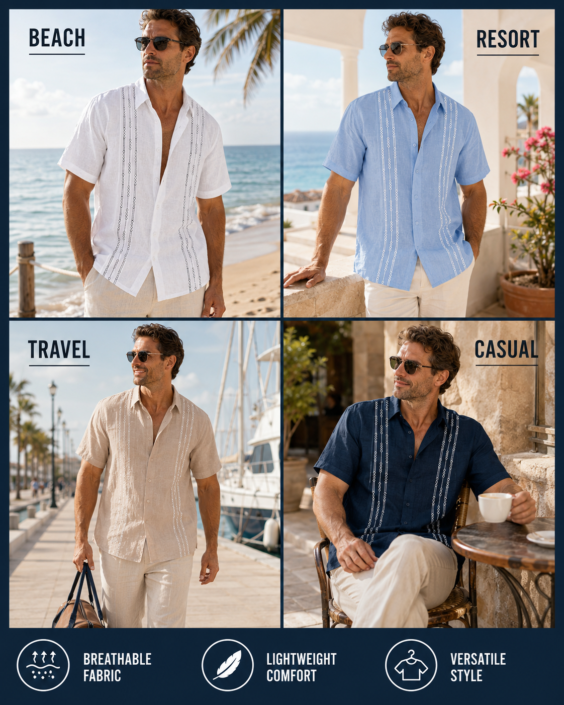 Mens Short Sleeve Guayabera Shirts Linen Cotton Button Down Mexican Embroidered Cuban Wedding Shirt Summer Beach Tops