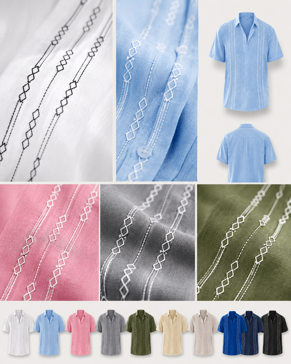 Mens Short Sleeve Guayabera Shirts Linen Cotton Button Down Mexican Embroidered Cuban Wedding Shirt Summer Beach Tops
