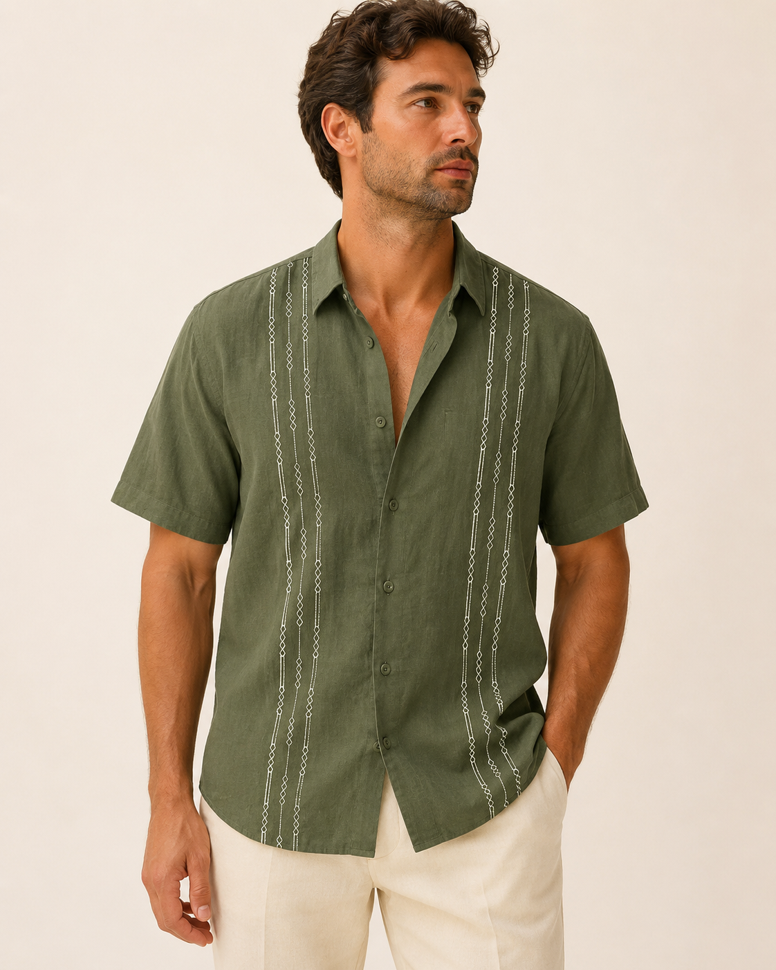 Mens Short Sleeve Guayabera Shirts Linen Cotton Button Down Mexican Embroidered Cuban Wedding Shirt Summer Beach Tops