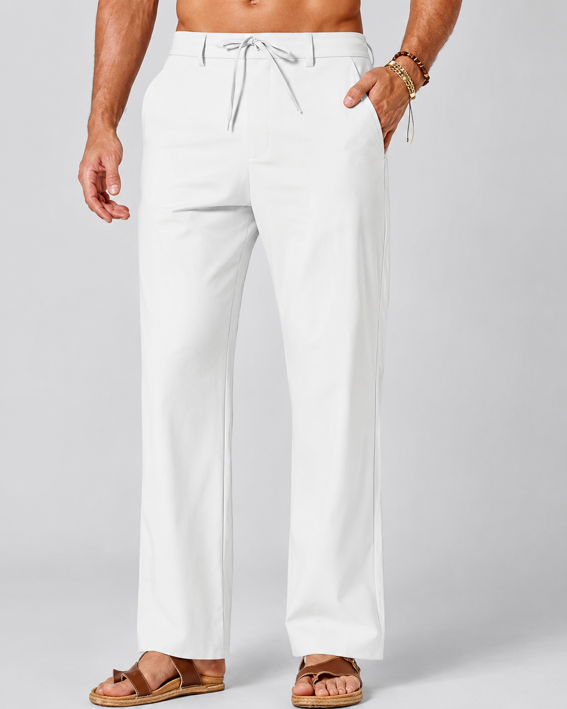Men's Cotton Linen Relaxed Fit Drawstring Pants