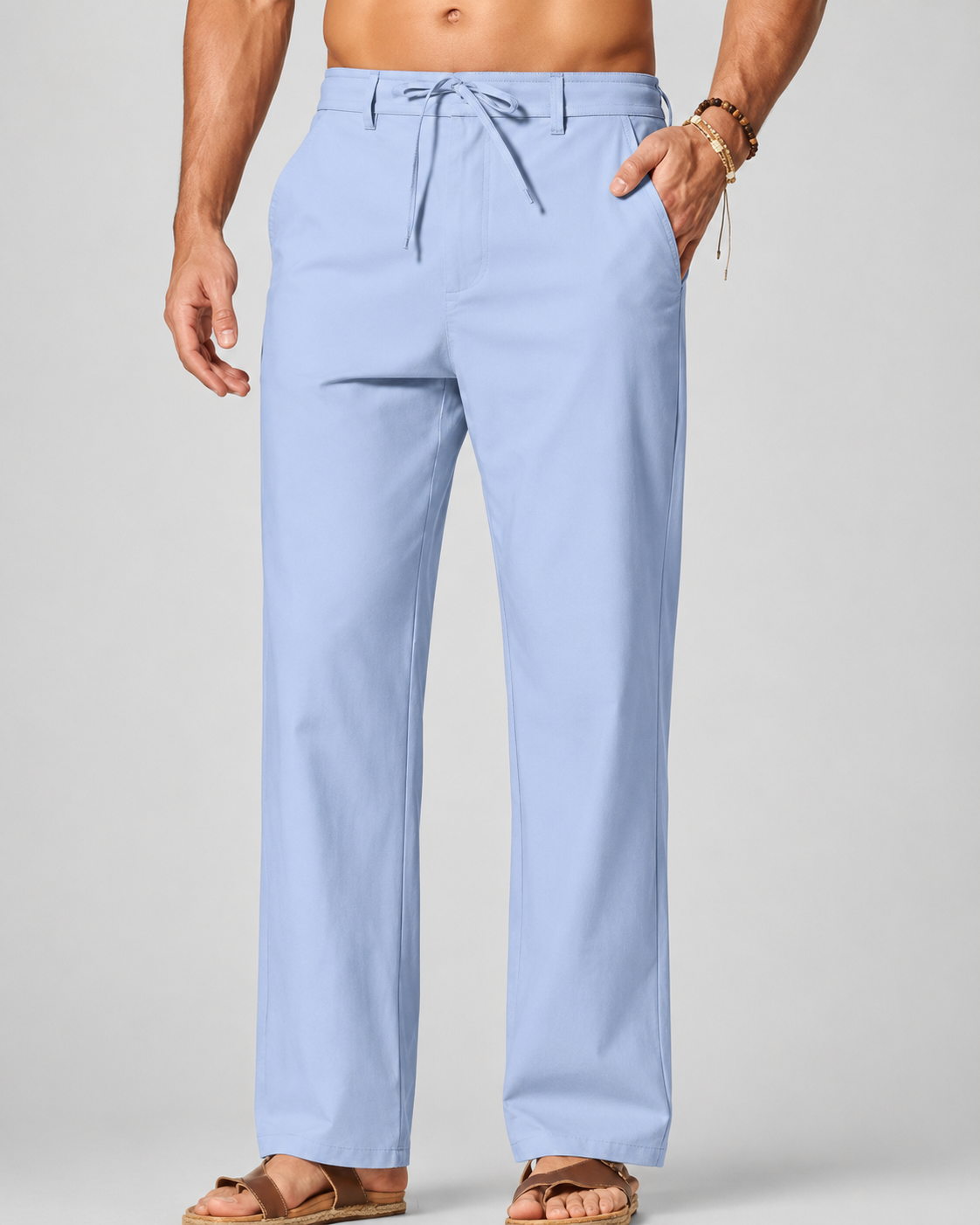 Men's Cotton Linen Relaxed Fit Drawstring Pants