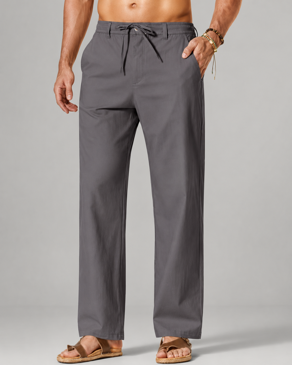 Men's Cotton Linen Relaxed Fit Drawstring Pants
