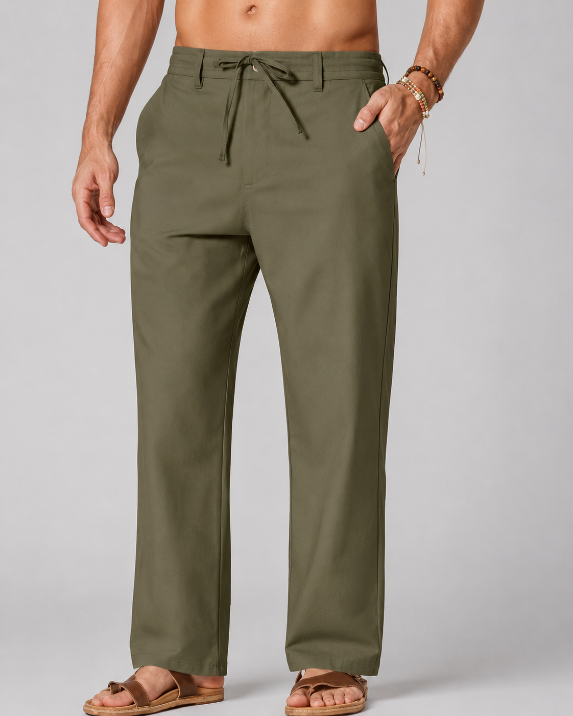 Men's Cotton Linen Relaxed Fit Drawstring Pants