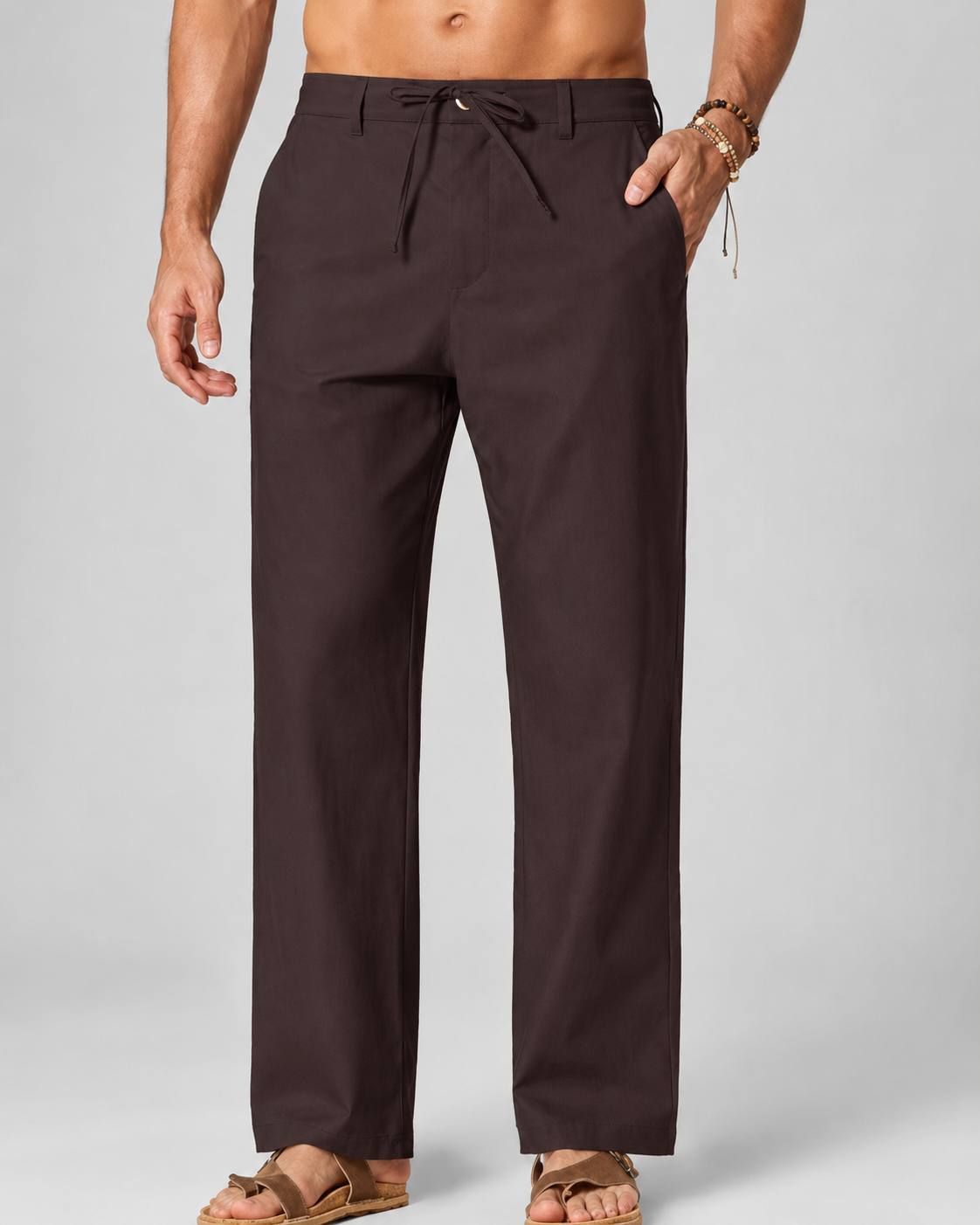 Men's Cotton Linen Relaxed Fit Drawstring Pants