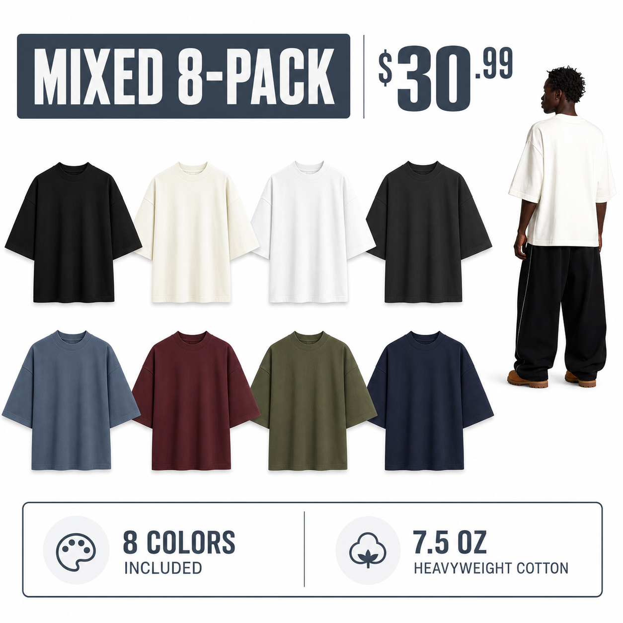 Mixed 8-Pack offer with eight heavyweight cotton T-shirt colors