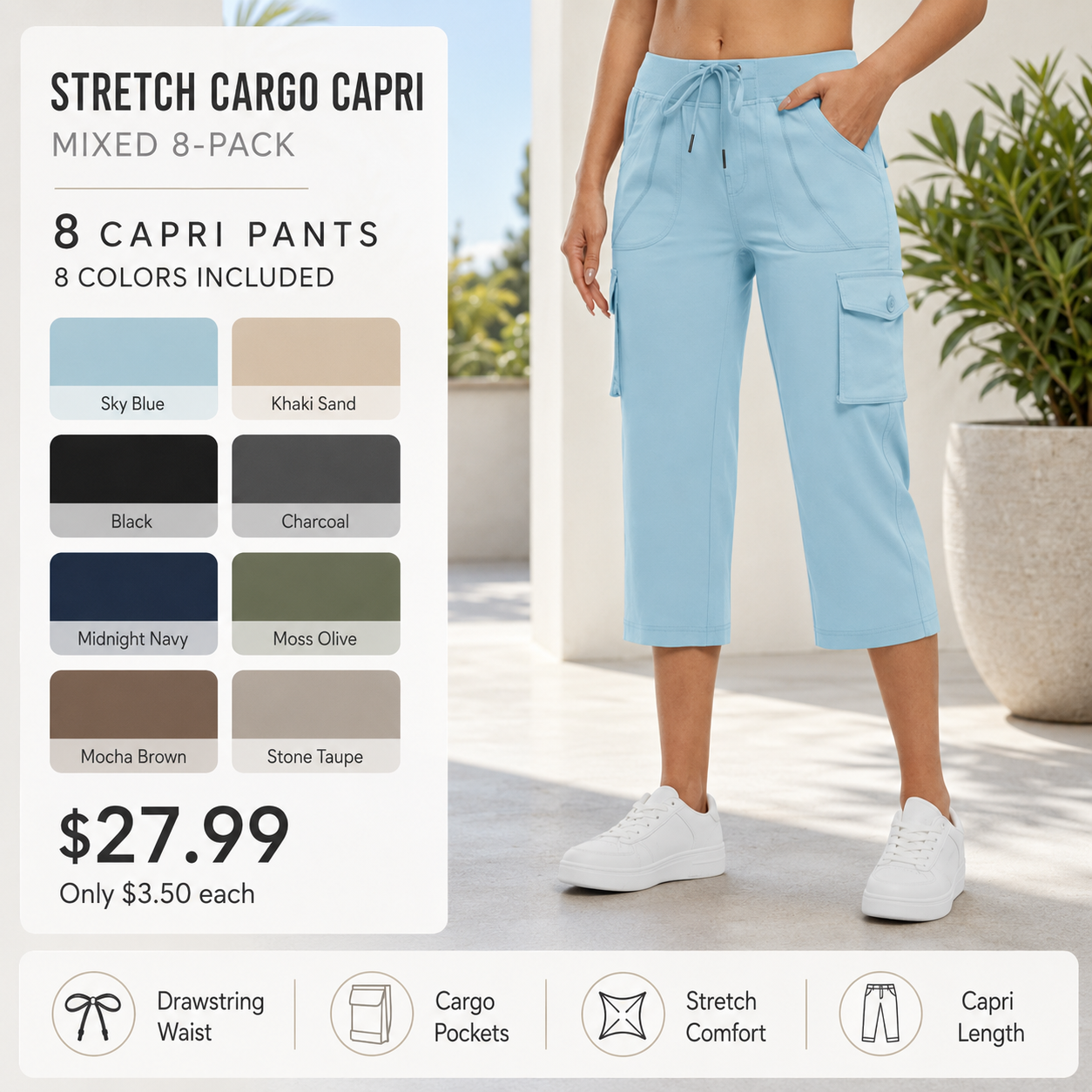 Mixed 8-Pack cargo capri pants bundle